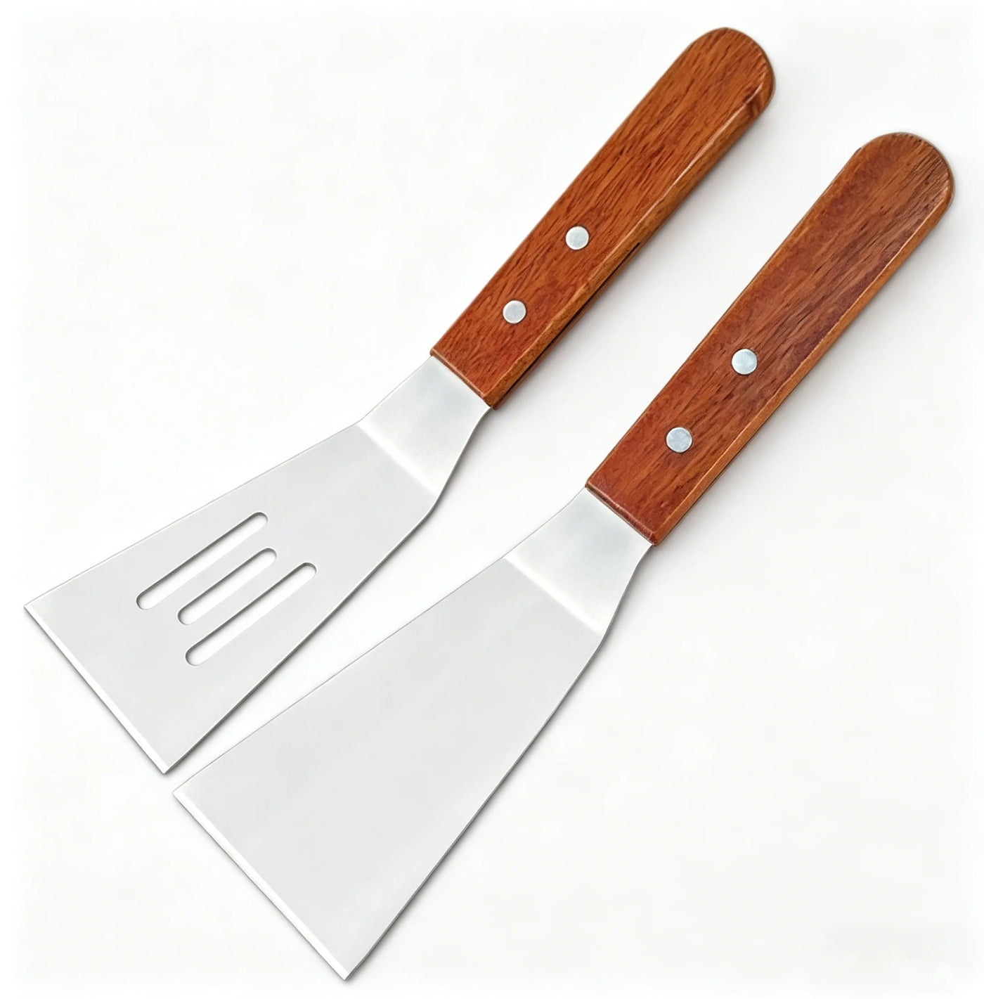 Metal Spatula Set, Stainless Steel Griddle Spatulas with Wooden Handle, Slotted and Solid Turner for Cooking, Baking, Bbq, Grilling