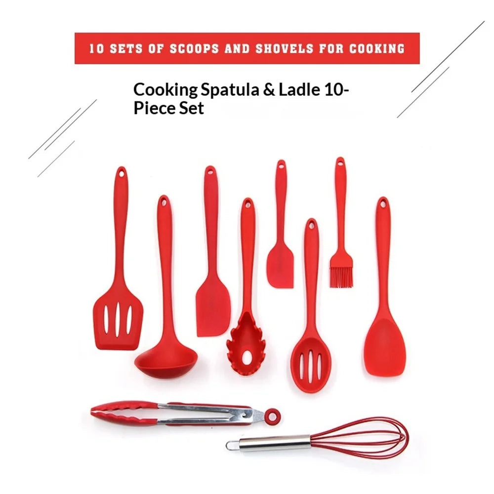 Kitchen Utensil Set, 10 Cooking Utensils, Colorful Silicone Kitchen Utensils, Nonstick Cookware with Spatula Set