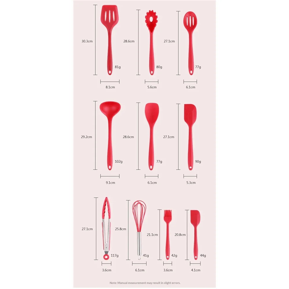 Kitchen Utensil Set, 10 Cooking Utensils, Colorful Silicone Kitchen Utensils, Nonstick Cookware with Spatula Set