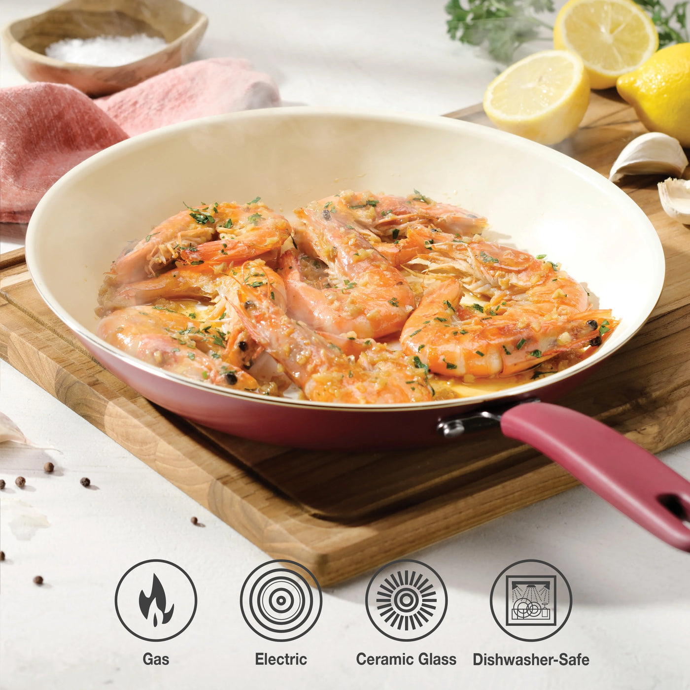 Ceramaware 3-Pack Ceramic Nonstick Fry Pan Set (8-inch, 9.5-Inch and 11-Inch) Wine, for Everyday Home Kitchen Cooking, Storage and Organization