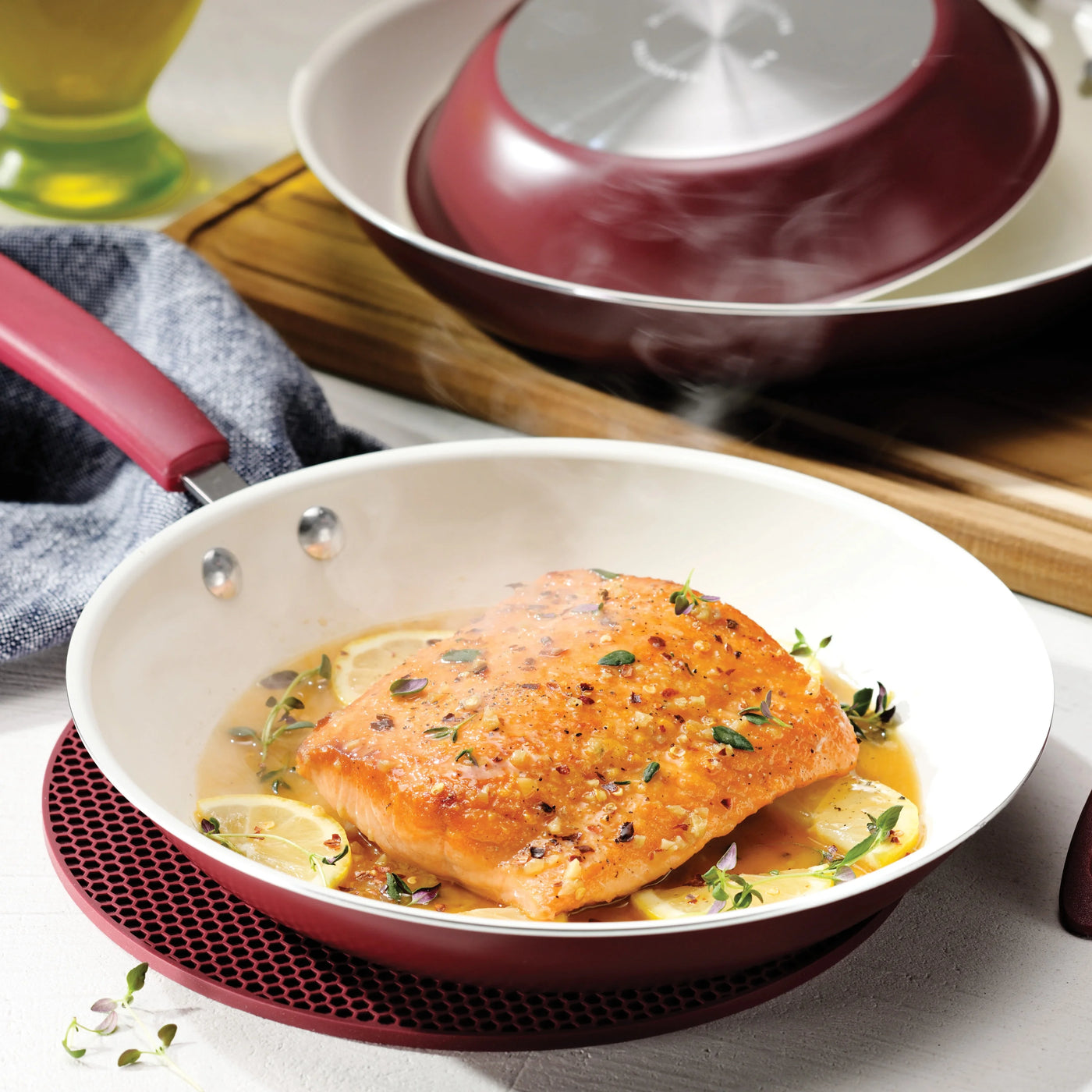 Ceramaware 3-Pack Ceramic Nonstick Fry Pan Set (8-inch, 9.5-Inch and 11-Inch) Wine, for Everyday Home Kitchen Cooking, Storage and Organization