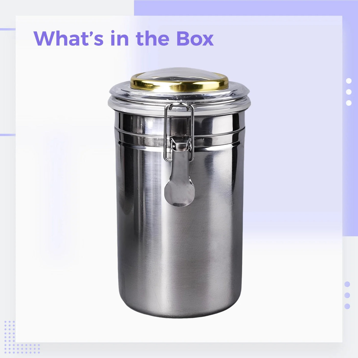 Stainless Steel Canister with Humidifier and Hygrometer, Airtight Food Storage Container, 6.8 in / 17.3 Cm High Coffee Bean Container