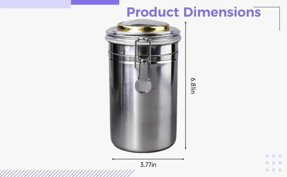 Stainless Steel Canister with Humidifier and Hygrometer, Airtight Food Storage Container, 6.8 in / 17.3 Cm High Coffee Bean Container