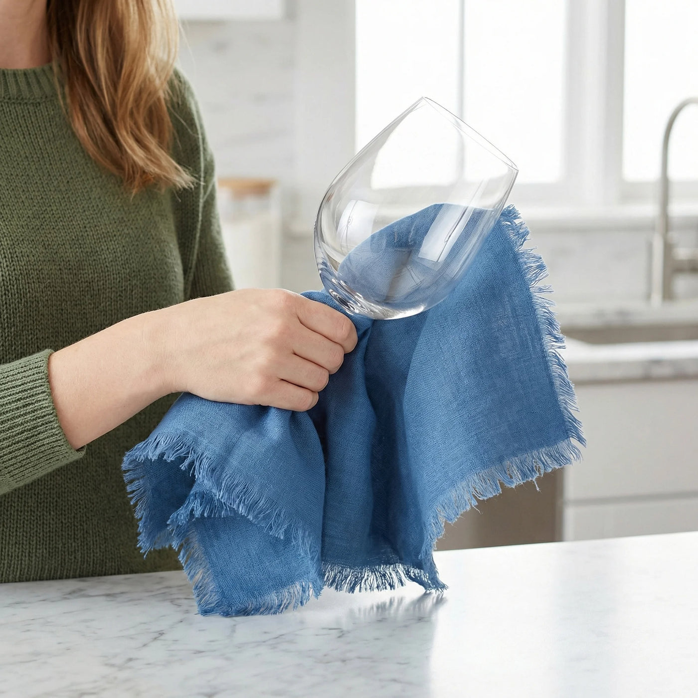 Absorbent Cotton Linen Kitchen Towels 4-Pack Blue/Pink 18" X 18", for Drying Dishes, Wiping Counters and Everyday Kitchen Cleaning