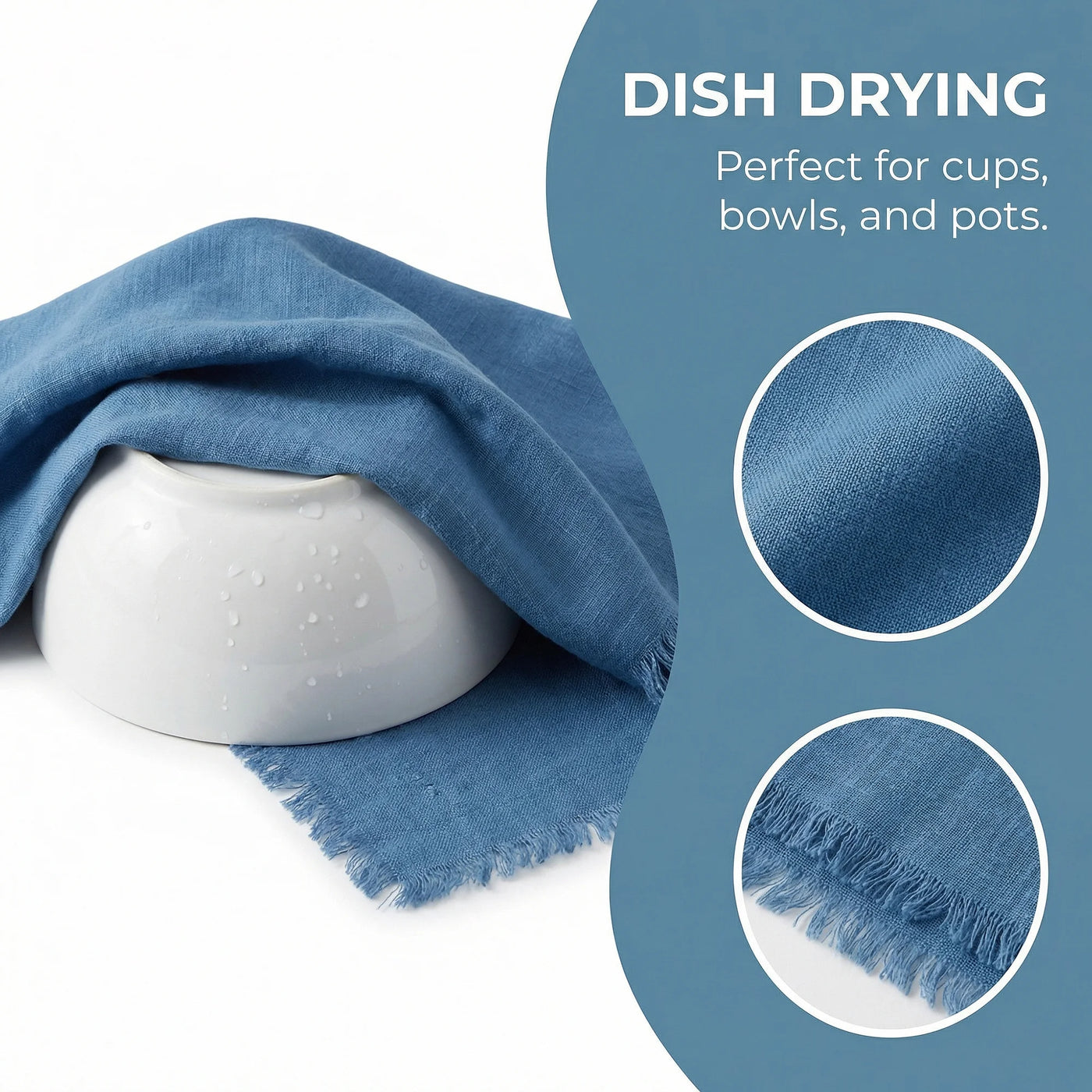Absorbent Cotton Linen Kitchen Towels 4-Pack Blue/Pink 18" X 18", for Drying Dishes, Wiping Counters and Everyday Kitchen Cleaning