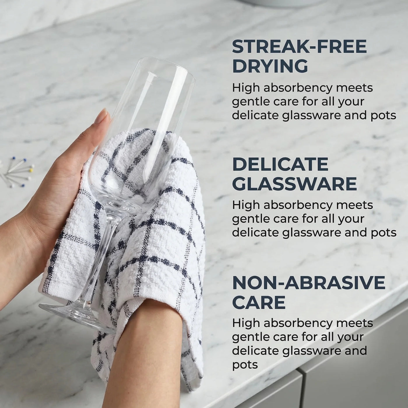 Classic Plaid 100% Cotton Quick Dry Kitchen Towels 4-Pack Grey 25" X 15", for Drying Dishes, Wiping Counters and Everyday Kitchen Cleaning