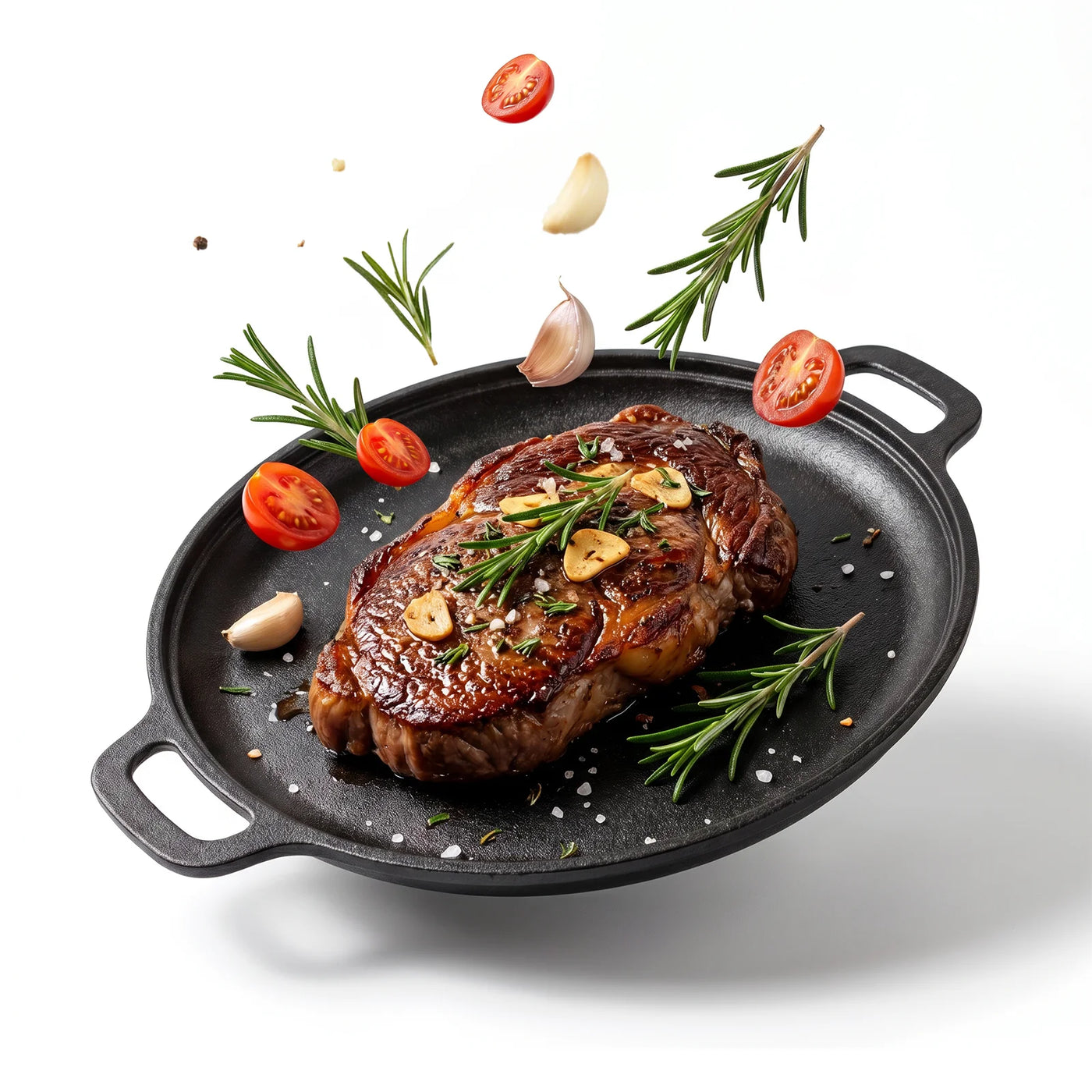 Round Cast Iron Skillet, Taimasi 12'' Pre-seasoned Cast Iron Frying Pan with Dual Handle, Oven Safe Pizza Pan for Grill, Bbq, Roasting