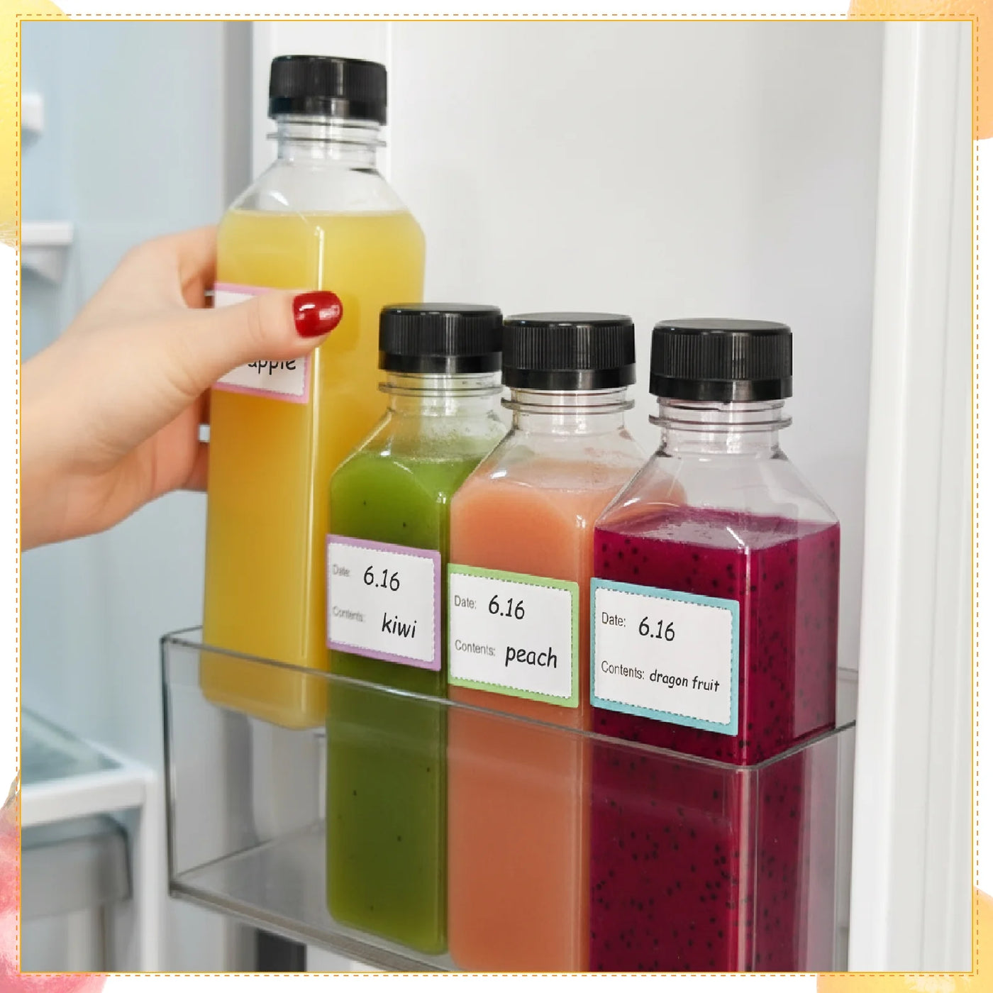 7-Piece 12 Oz Empty Plastic Juice Bottles with Lids, Reusable Drink Containers with Brush and Labels