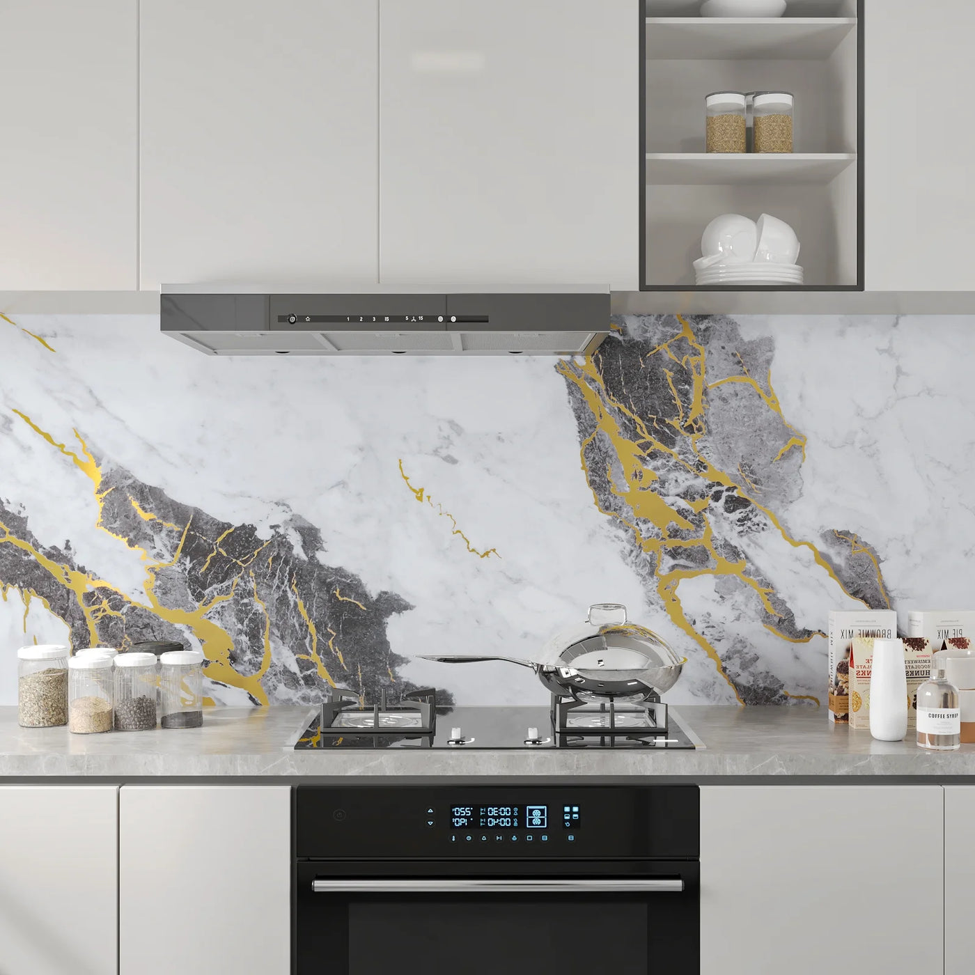 Chihut 12"x100" Grey Gold Marble Contact Paper for Countertops Waterproof Self Adhesive Peel and Stick Contact Paper for Kitchen Backsplash Matte