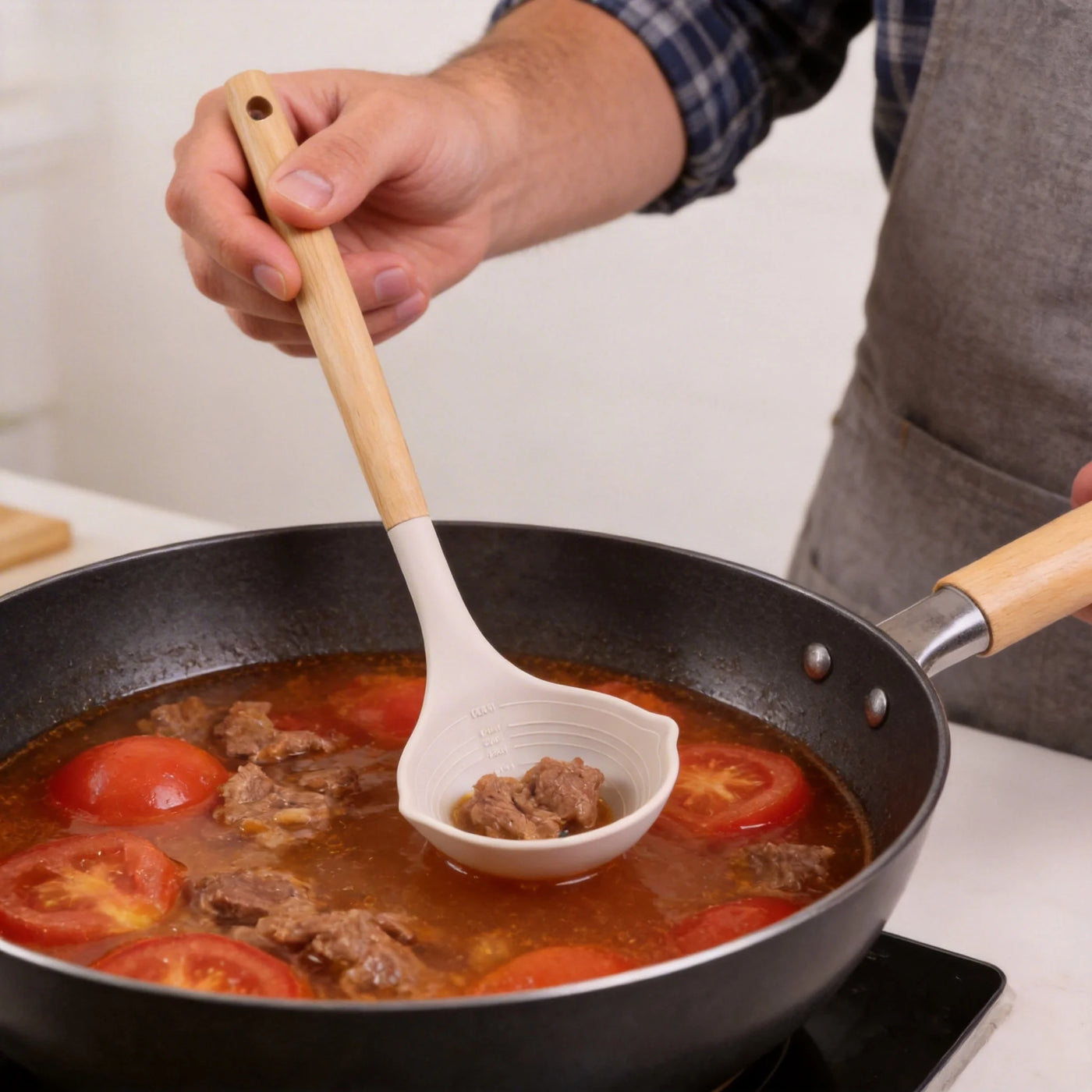 12.8" Silicone Kitchen Ladle with Bamboo Handle, for Cooking, Mixing, Serving and Nonstick Cookware, Durable Design for Daily Home Use