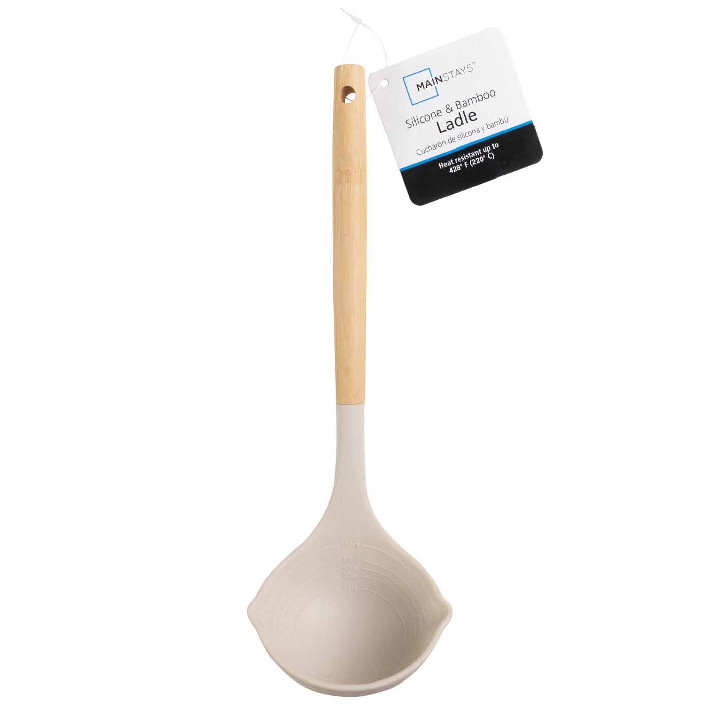 12.8" Silicone Kitchen Ladle with Bamboo Handle, for Cooking, Mixing, Serving and Nonstick Cookware, Durable Design for Daily Home Use