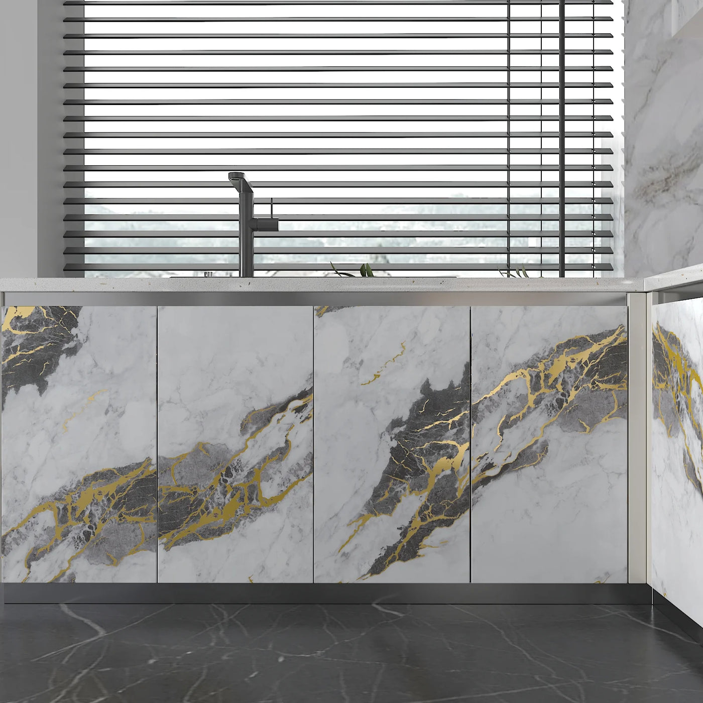 Chihut 12"x100" Grey Gold Marble Contact Paper for Countertops Waterproof Self Adhesive Peel and Stick Contact Paper for Kitchen Backsplash Matte