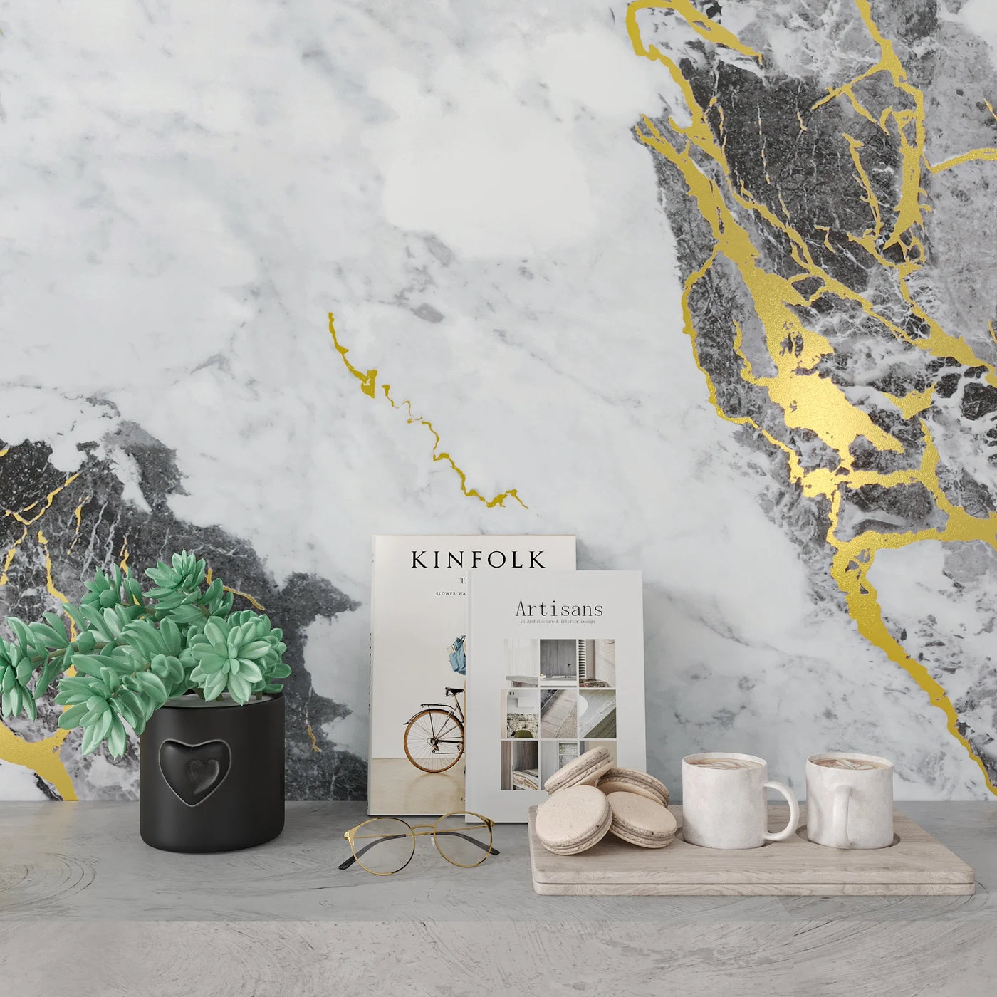 Chihut 12"x100" Grey Gold Marble Contact Paper for Countertops Waterproof Self Adhesive Peel and Stick Contact Paper for Kitchen Backsplash Matte