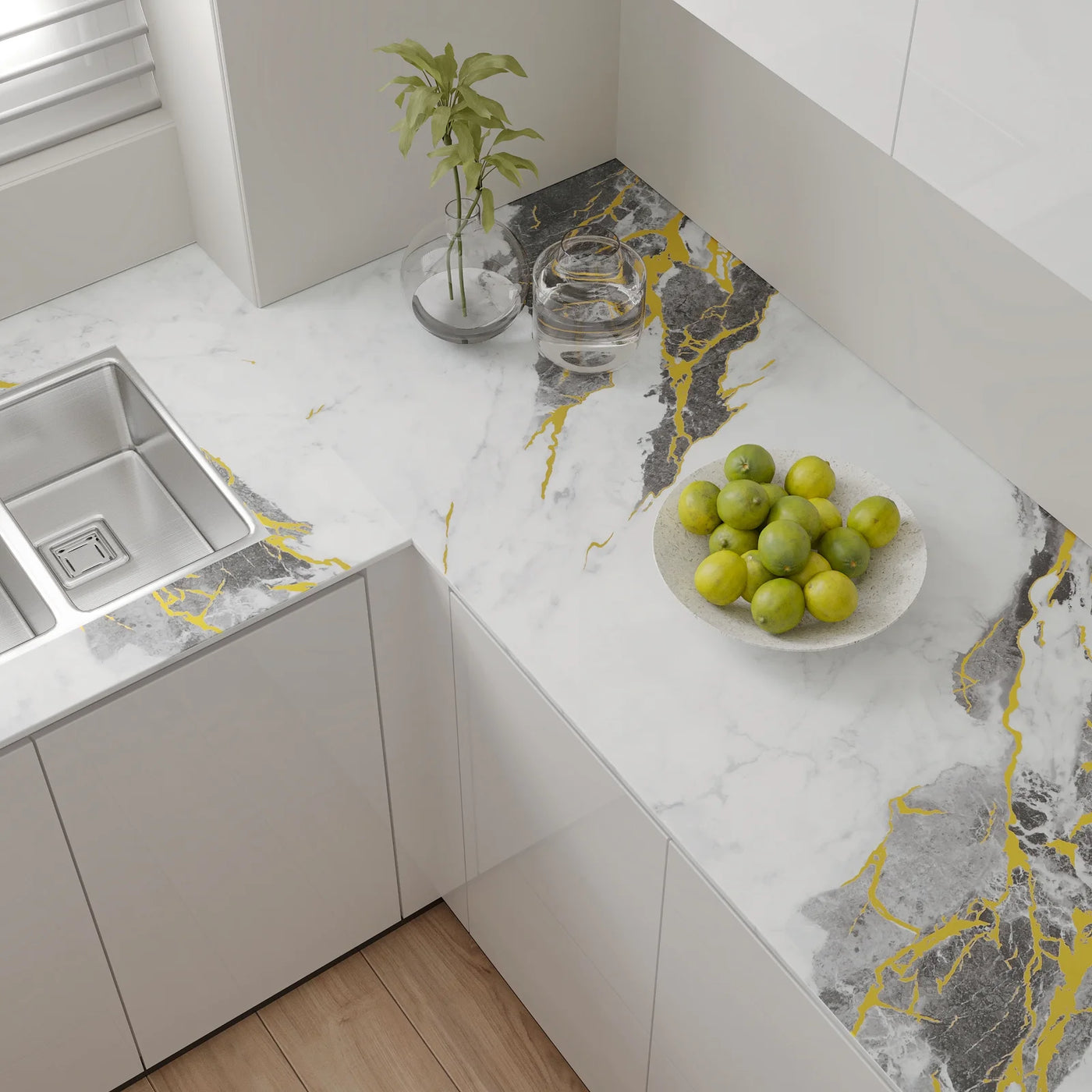 Chihut 12"x100" Grey Gold Marble Contact Paper for Countertops Waterproof Self Adhesive Peel and Stick Contact Paper for Kitchen Backsplash Matte