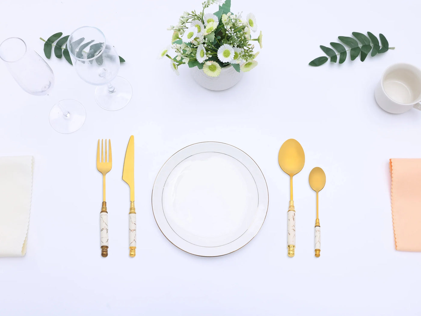 4-Piece Stainless Steel Flatware Set for 1 White, for Everyday Home Kitchen Cooking, Storage and Organization