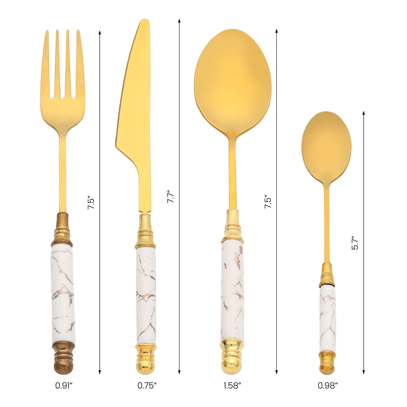 4-Piece Stainless Steel Flatware Set for 1 White, for Everyday Home Kitchen Cooking, Storage and Organization