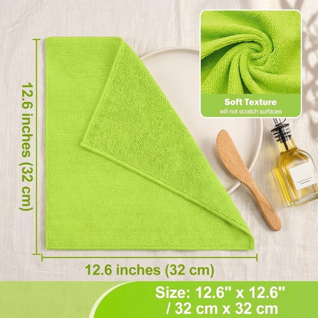Bn-link Microfiber Cleaning Cloth, 12-Pack Highly Absorbent Cleaning Rags, Lint-free Microfiber Towels for Cars, House Kitchen Bathroom
