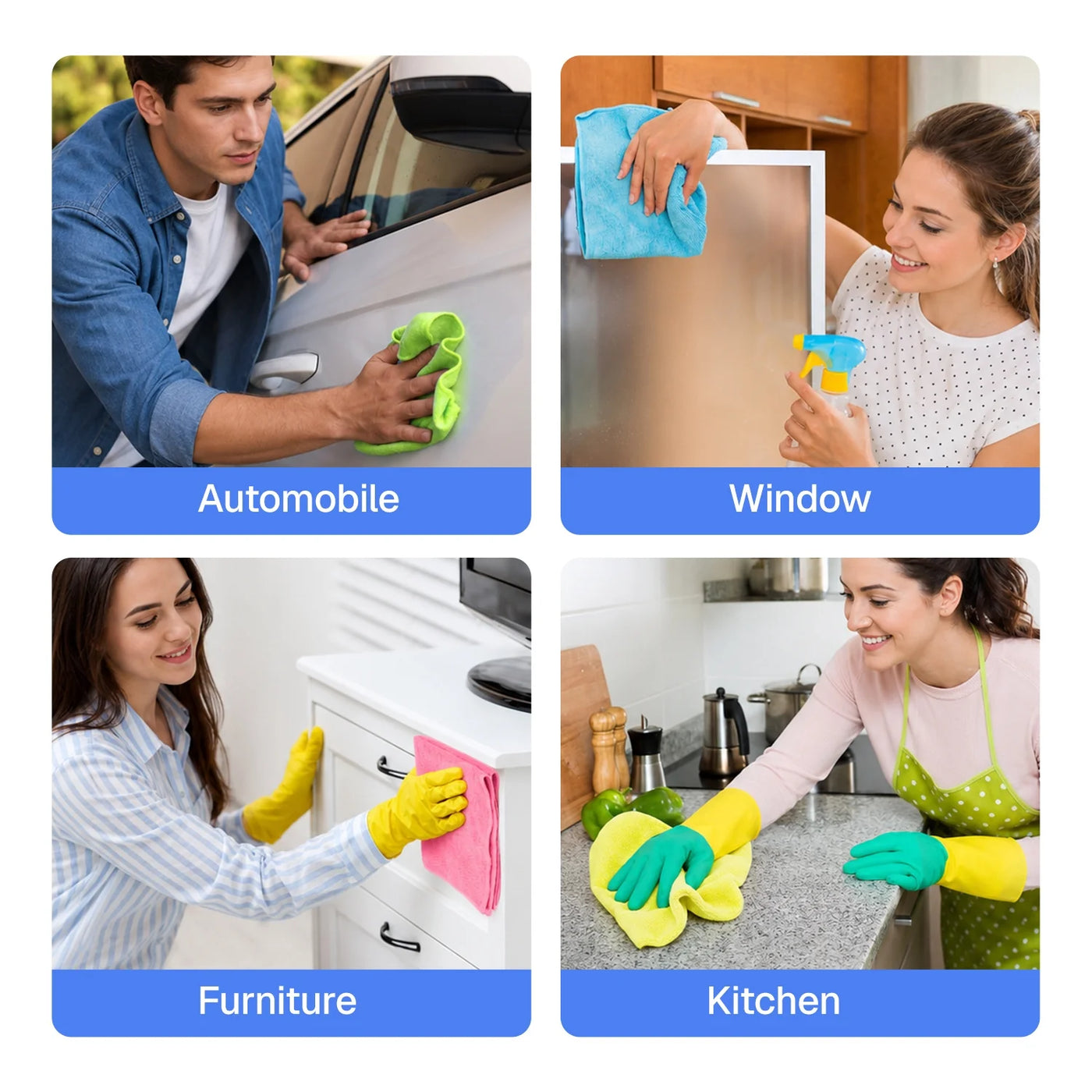 Bn-link Microfiber Cleaning Cloth, 12-Pack Highly Absorbent Cleaning Rags, Lint-free Microfiber Towels for Cars, House Kitchen Bathroom