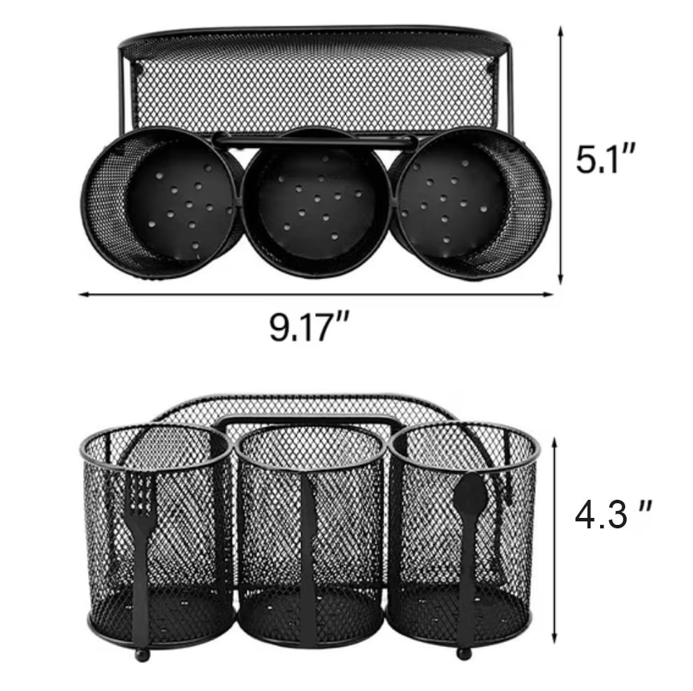 Caddy Silverware Holder, 4 Compartment Metal Mesh Cutlery Fork Spoon Napkin Plate Organizer Flatware Storage Basket Party Kitchen Countertop Buffet