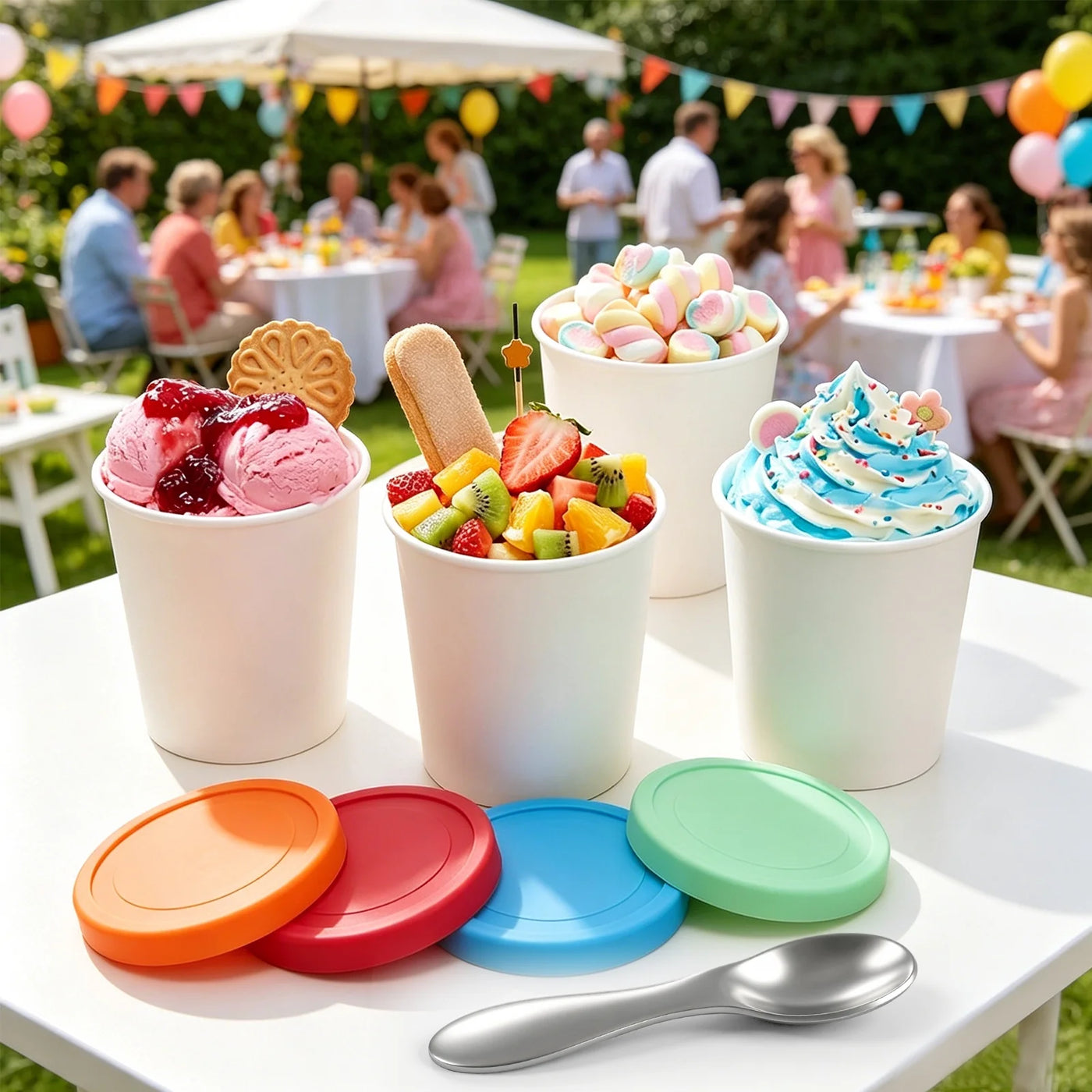 6-Pack Ice Cream Containers for Homemade, 1 Quart Freezer Storage Tubs with Silicone Lids and Spoon, Reusable PP Plastic Leak-free Ice Cream Tubs for