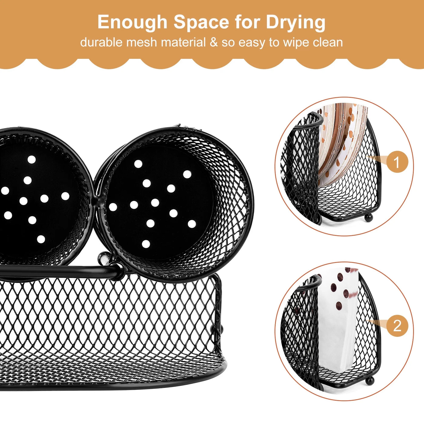 Caddy Silverware Holder, 4 Compartment Metal Mesh Cutlery Fork Spoon Napkin Plate Organizer Flatware Storage Basket Party Kitchen Countertop Buffet