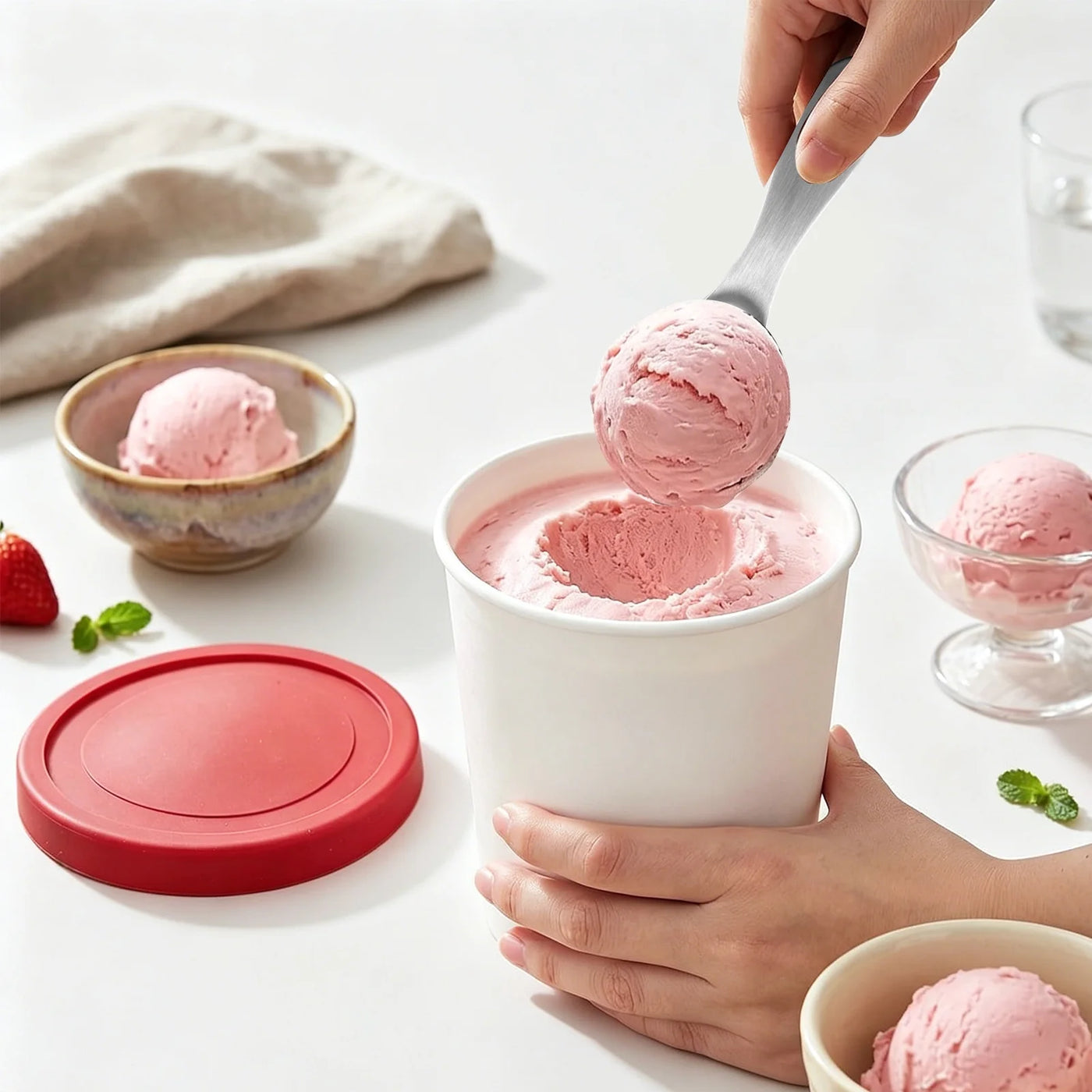 6-Pack Ice Cream Containers for Homemade, 1 Quart Freezer Storage Tubs with Silicone Lids and Spoon, Reusable PP Plastic Leak-free Ice Cream Tubs for