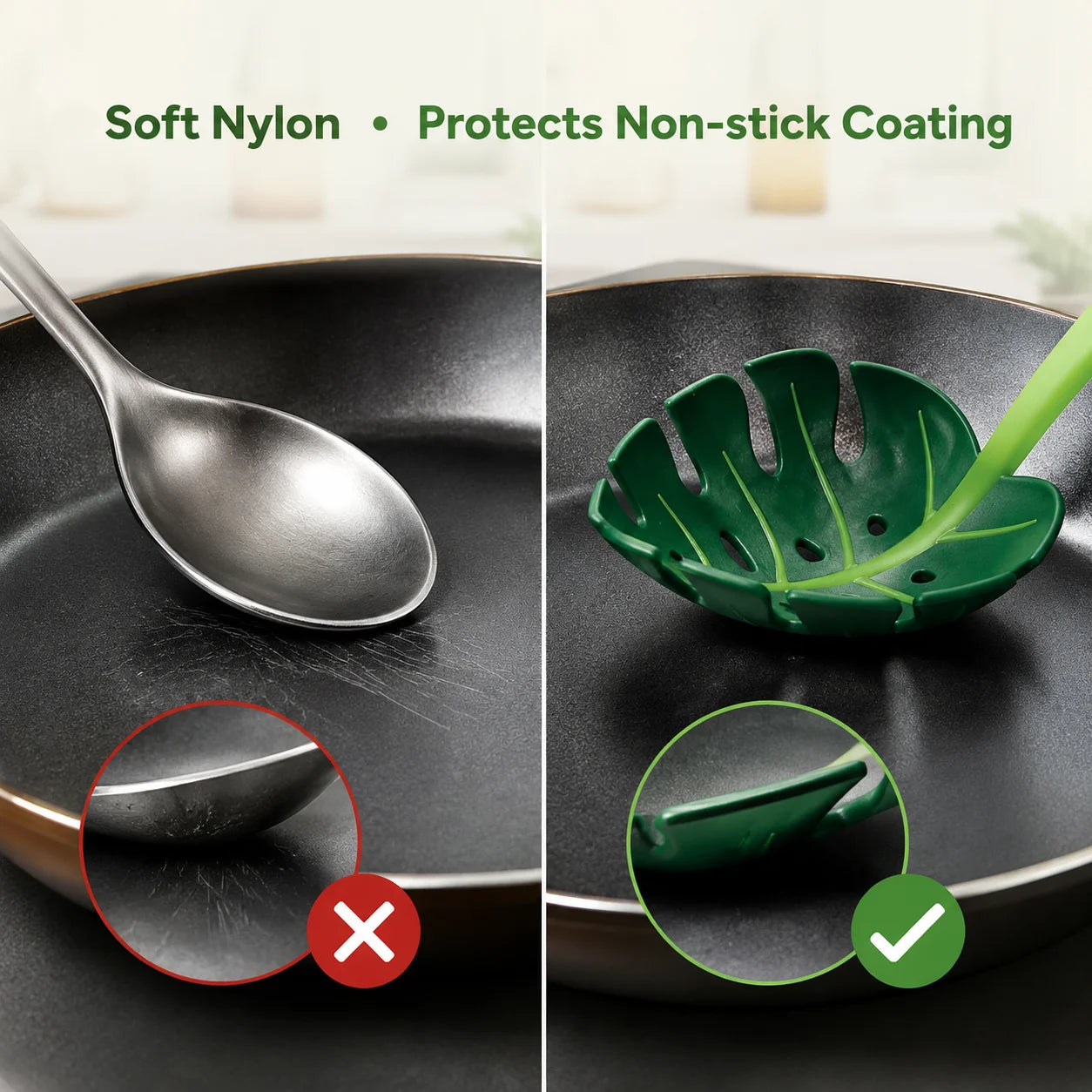 Monstera Ladle Jungle Spoon, BPA-FREE High Heat Resistant Nylon for Cooking for Nonstick Cookware Kitchen Tools and Utensils