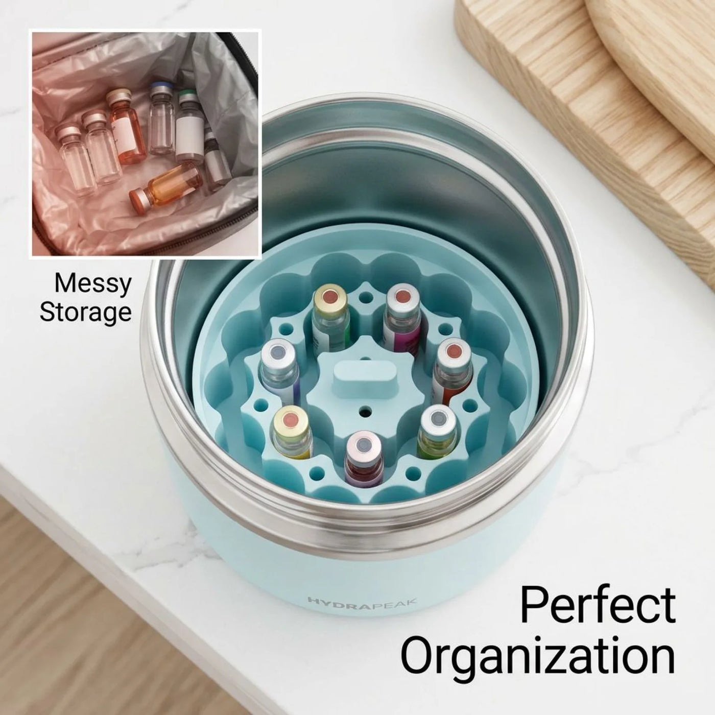 2-Piece Silicone Vial Storage Insert Set, Anti-tilt Organizer for 3ml Small Containers, Custom-fit Multi-hole and Four-slot Holder
