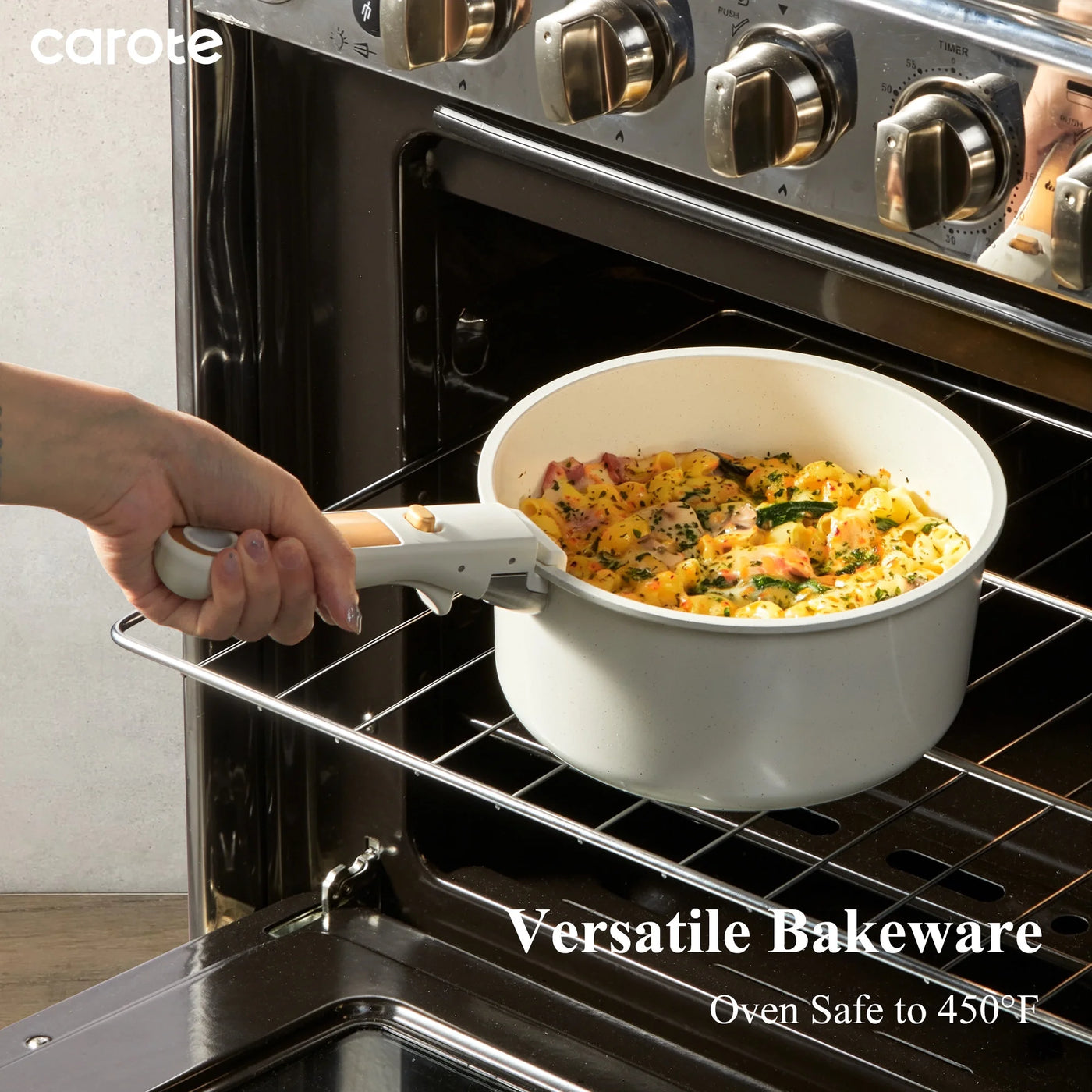 Ceramic Nonstick Cookware Set with Induction, 4-Piece Set with Detachable Saucepan and Lid, Oven Safe, Dishwasher Safe, Cream White