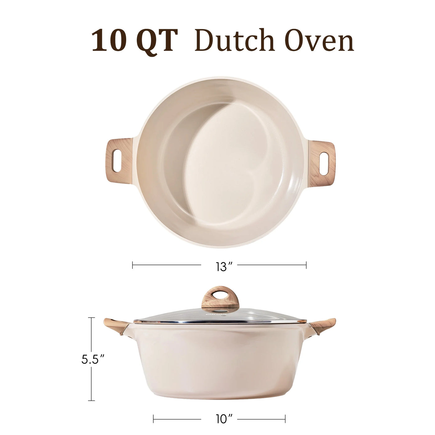 Nonstick Ceramic Nonstick Dutch Oven, Non Toxic Stockpot with Lid, Easy to Clean, All Stoves Compatible, 10QT, Taupe