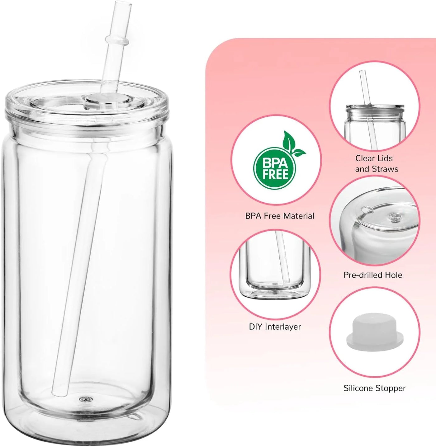 2-Pack Clear Plastic Tumblers with Lids and Straws Each Holding 16 Ounces Perfect for Iced Coffee Water Milk Beer Juice and Other Beverages