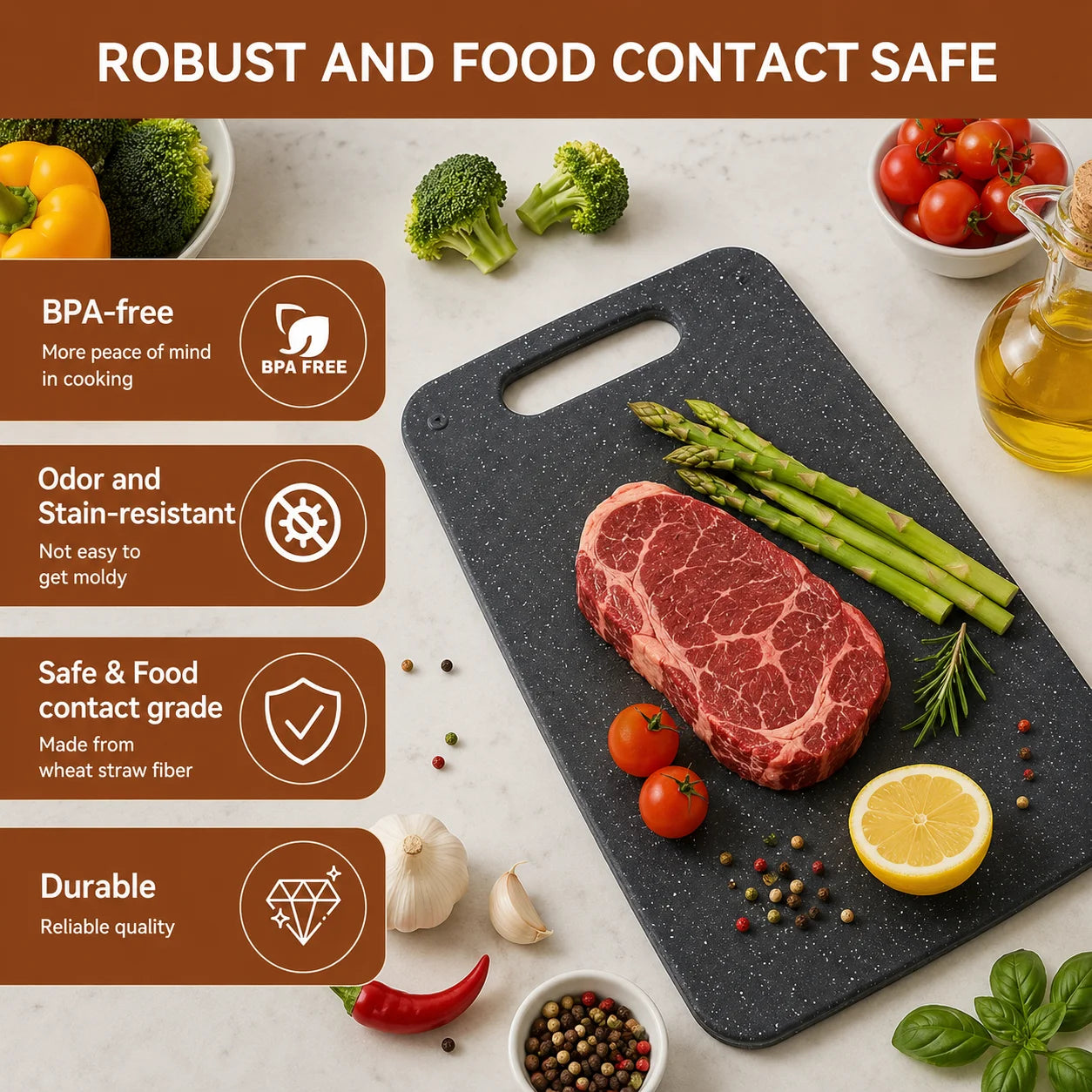 Large Cutting Boards, 3-Piece Plastic Cutting Boards for Kitchen, Thickened Chopping Boards, Dishwasher Safe, Heavy-duty Prep Boards for Meat, Veggies