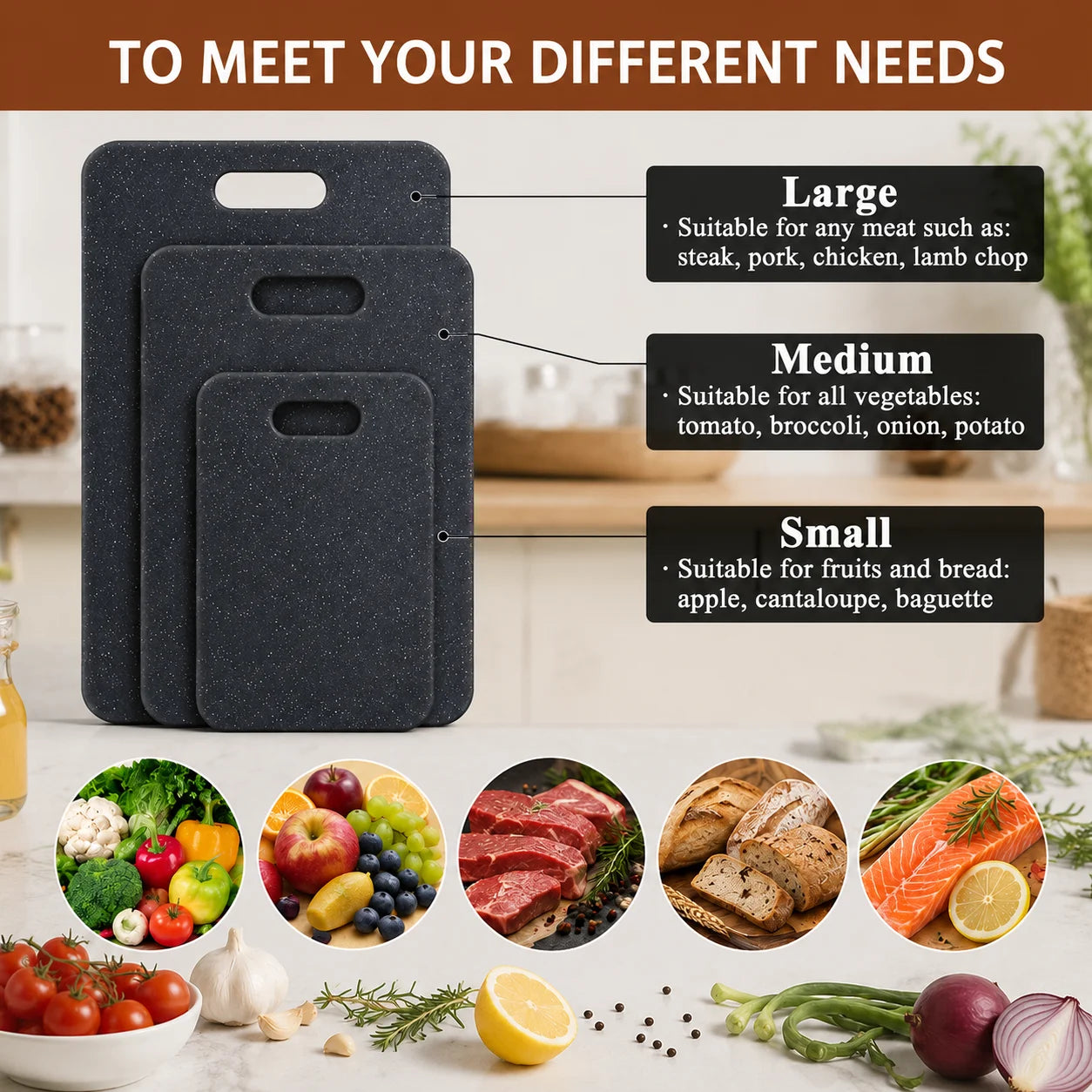 Large Cutting Boards, 3-Piece Plastic Cutting Boards for Kitchen, Thickened Chopping Boards, Dishwasher Safe, Heavy-duty Prep Boards for Meat, Veggies