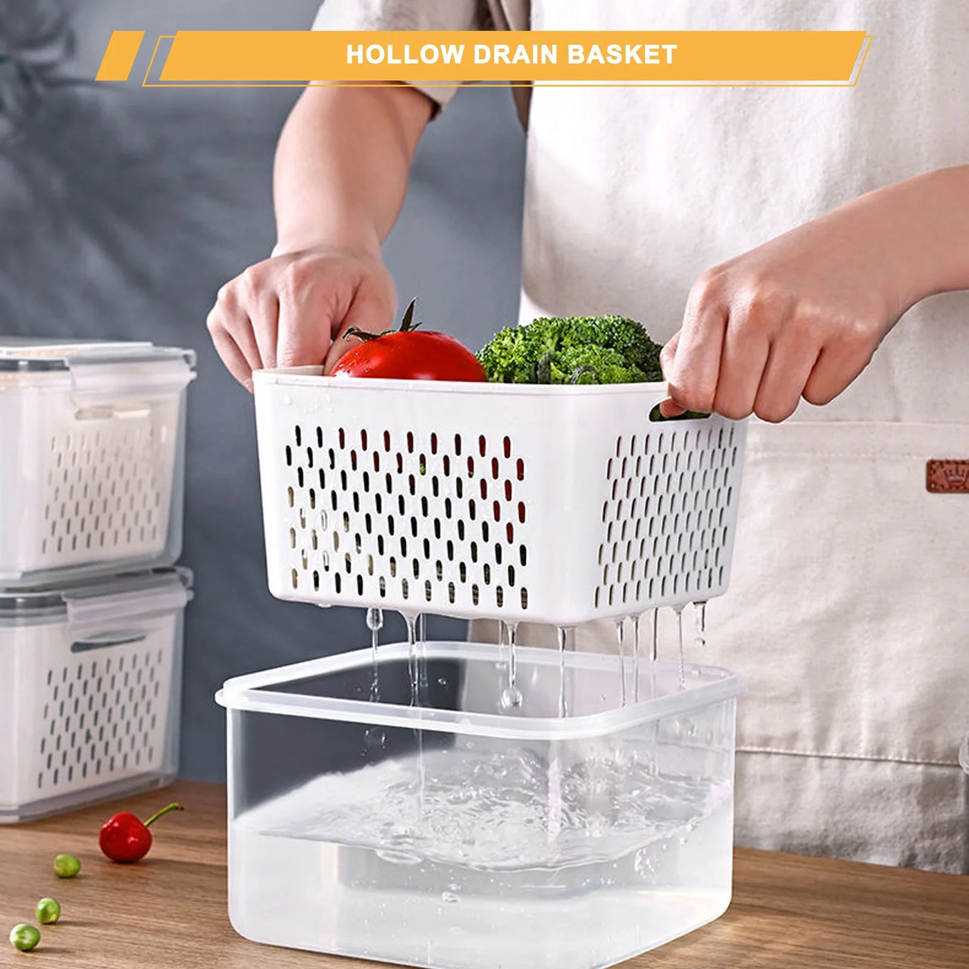 5-Pack Large Airtight Fruit Containers for Fridge, with 20-Piece Fresh-keeping Bags, Leakproof Food Storage Containers with Removable Colander