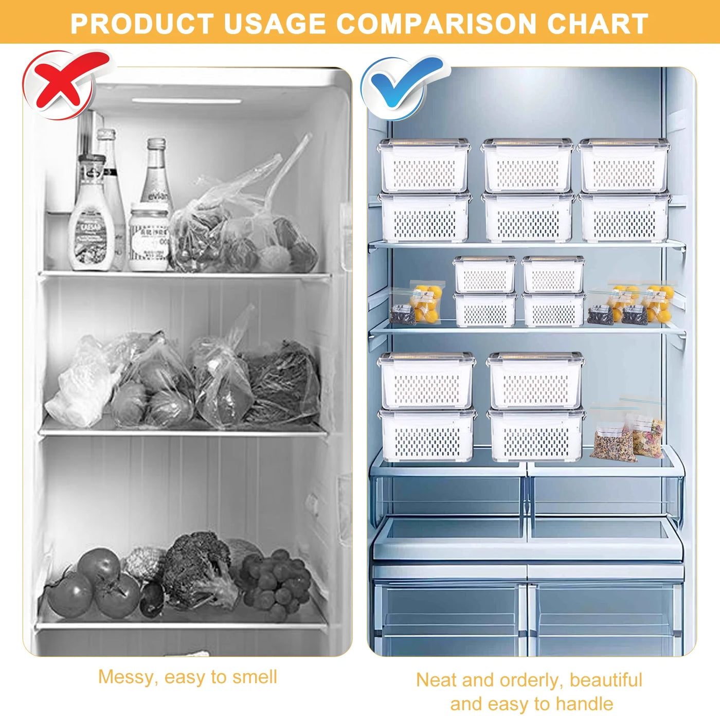 5-Pack Large Airtight Fruit Containers for Fridge, with 20-Piece Fresh-keeping Bags, Leakproof Food Storage Containers with Removable Colander