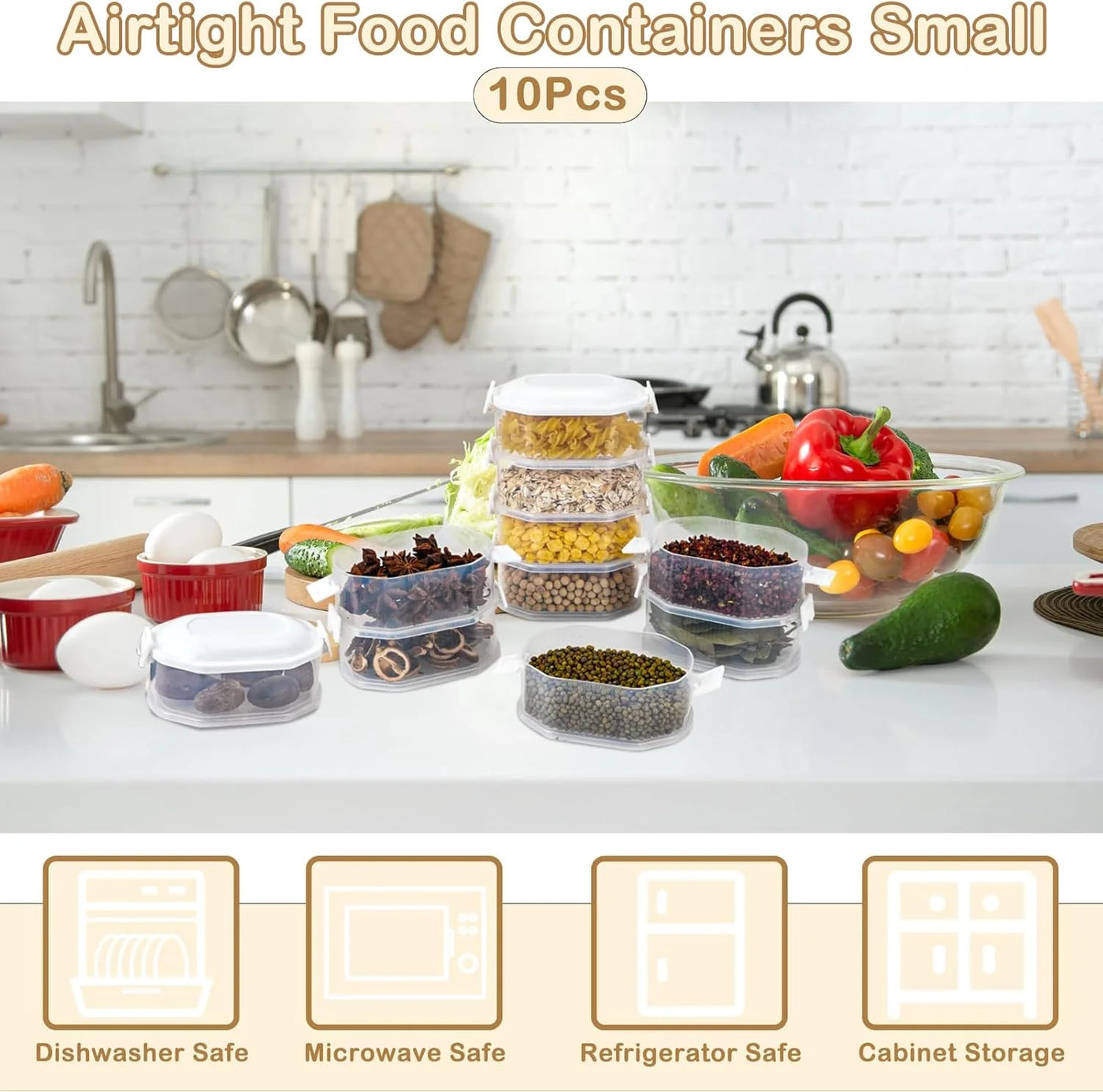 10-Piece Food Storage Containers, Fridge Organisers Stackable with Lids BPA Free, Pantry Plastic Food Containers Leak Proof