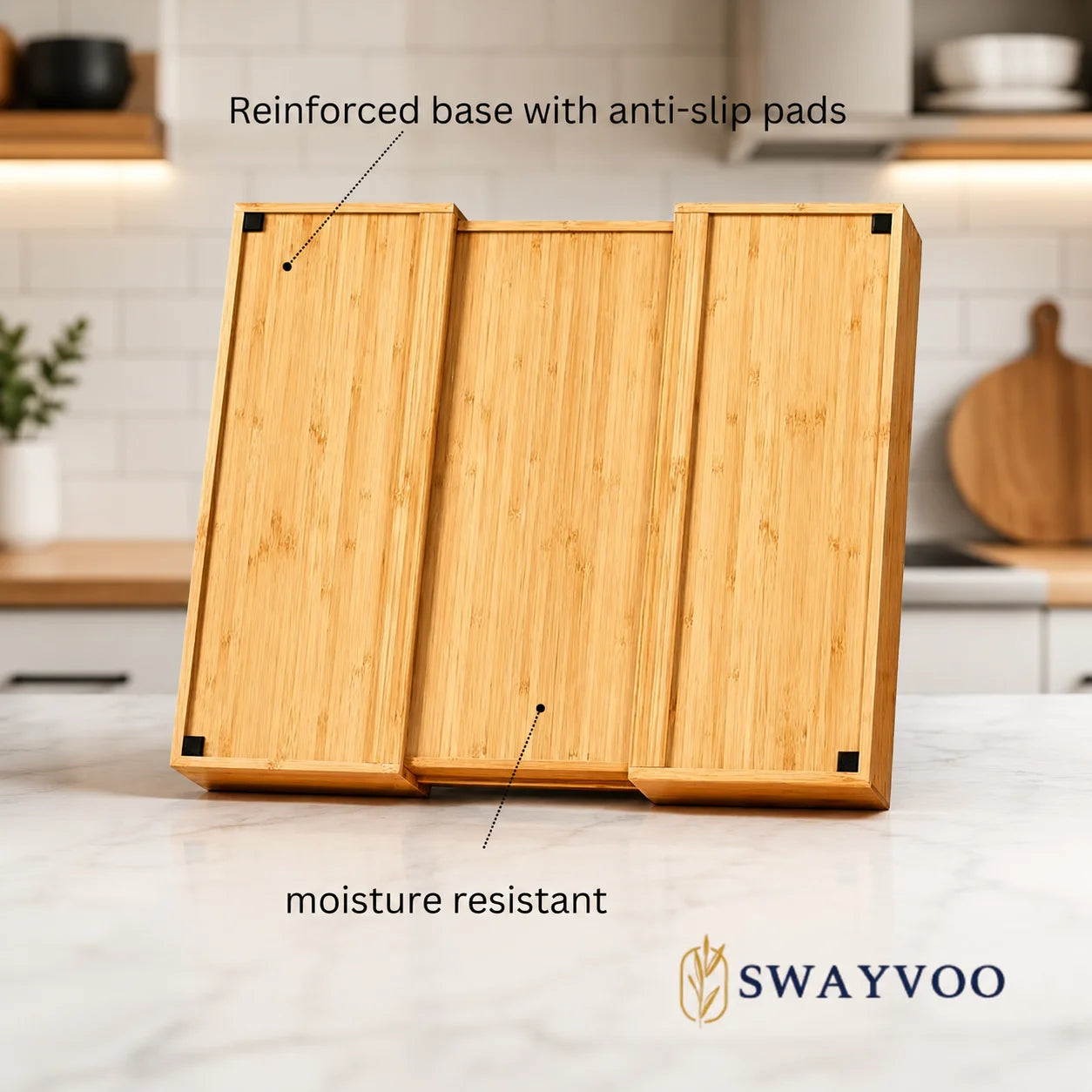 Bamboo Silverware Organizer, 9-Slot Expandable Kitchen Drawer Organizer, Utensil Holder and Cutlery Tray with Grooved Dividers, Knife Storage