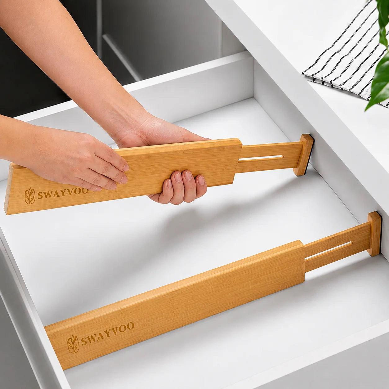 Bamboo Drawer Dividers, 4-Pack Adjustable Drawer Organizer Separators for Kitchen, Bedroom, Bathroom, Cabinet, Office and Dresser Storage (17–22"