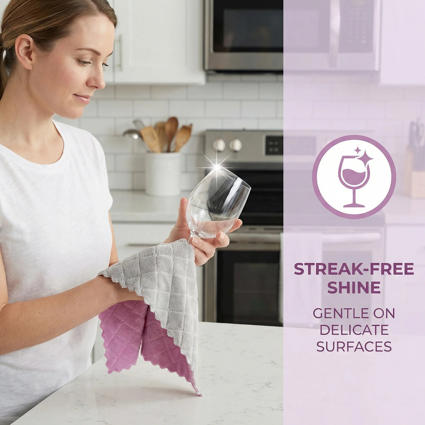 6-Pack Absorbent Cleaning Towels Purple Grey 10"x10", for Drying Dishes, Wiping Counters and Everyday Kitchen Cleaning
