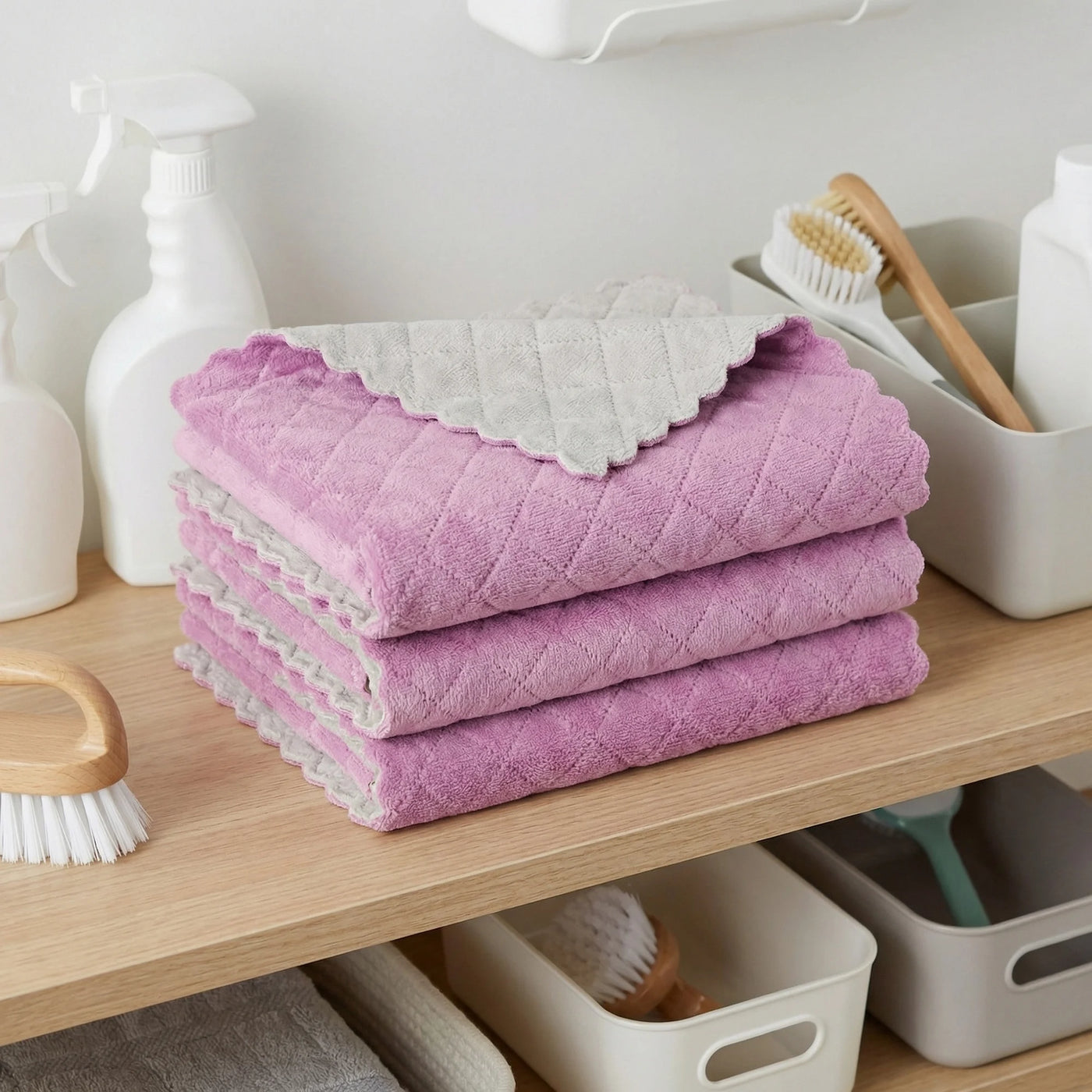 6-Pack Absorbent Cleaning Towels Purple Grey 10"x10", for Drying Dishes, Wiping Counters and Everyday Kitchen Cleaning
