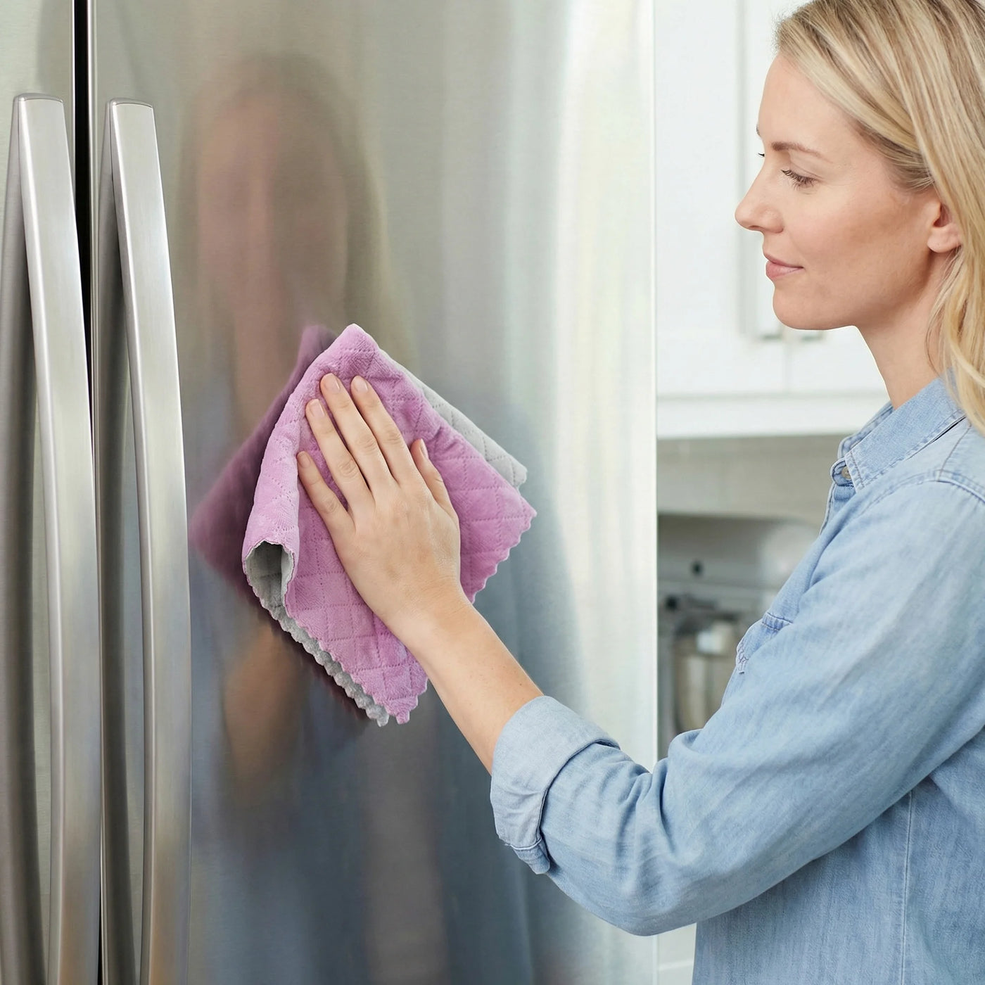 6-Pack Absorbent Cleaning Towels Purple Grey 10"x10", for Drying Dishes, Wiping Counters and Everyday Kitchen Cleaning
