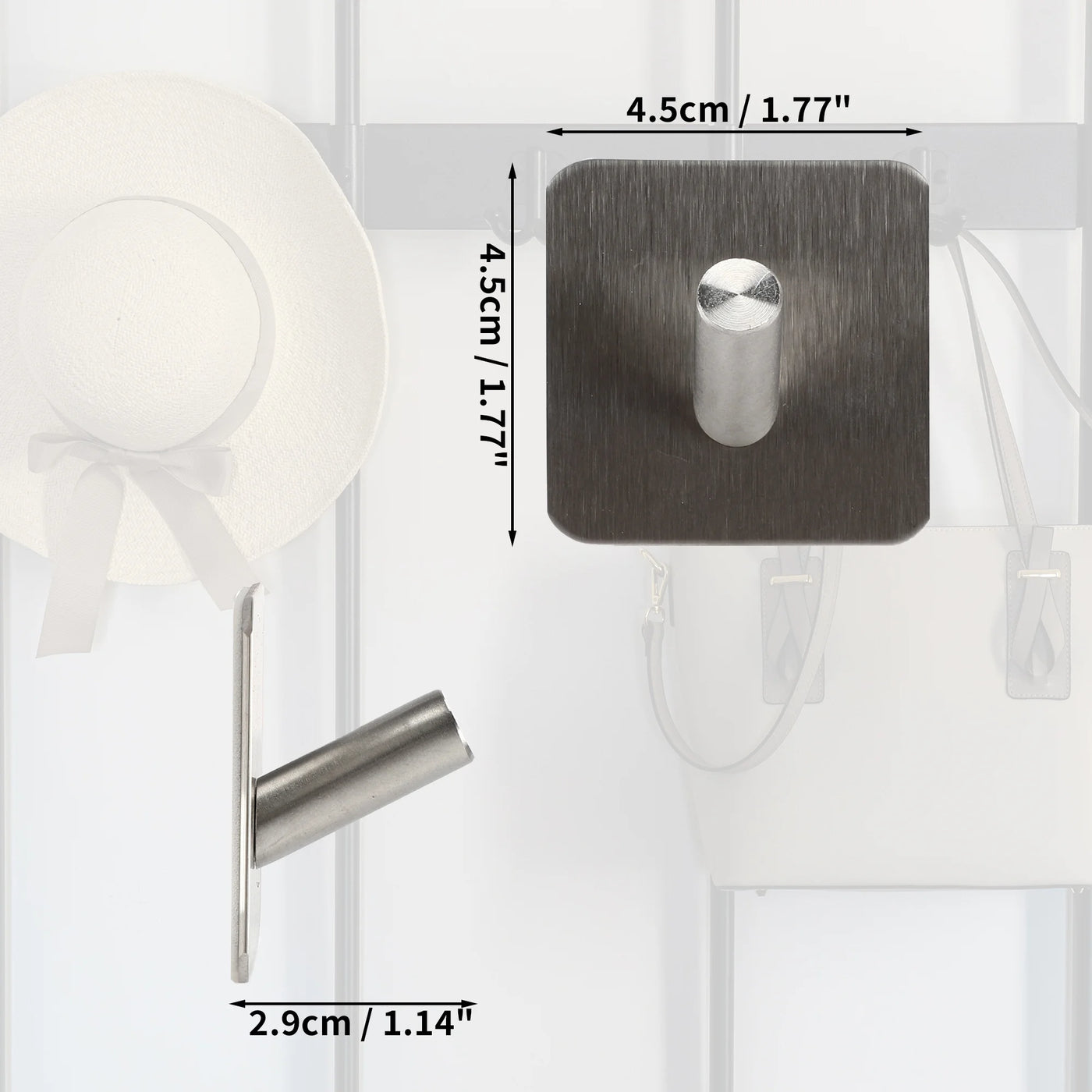 2-Piece Adhesive Hooks Wall Hooks Stick on Bathroom Kitchen Silver Tone, for Everyday Home Kitchen Cooking, Storage and Organization