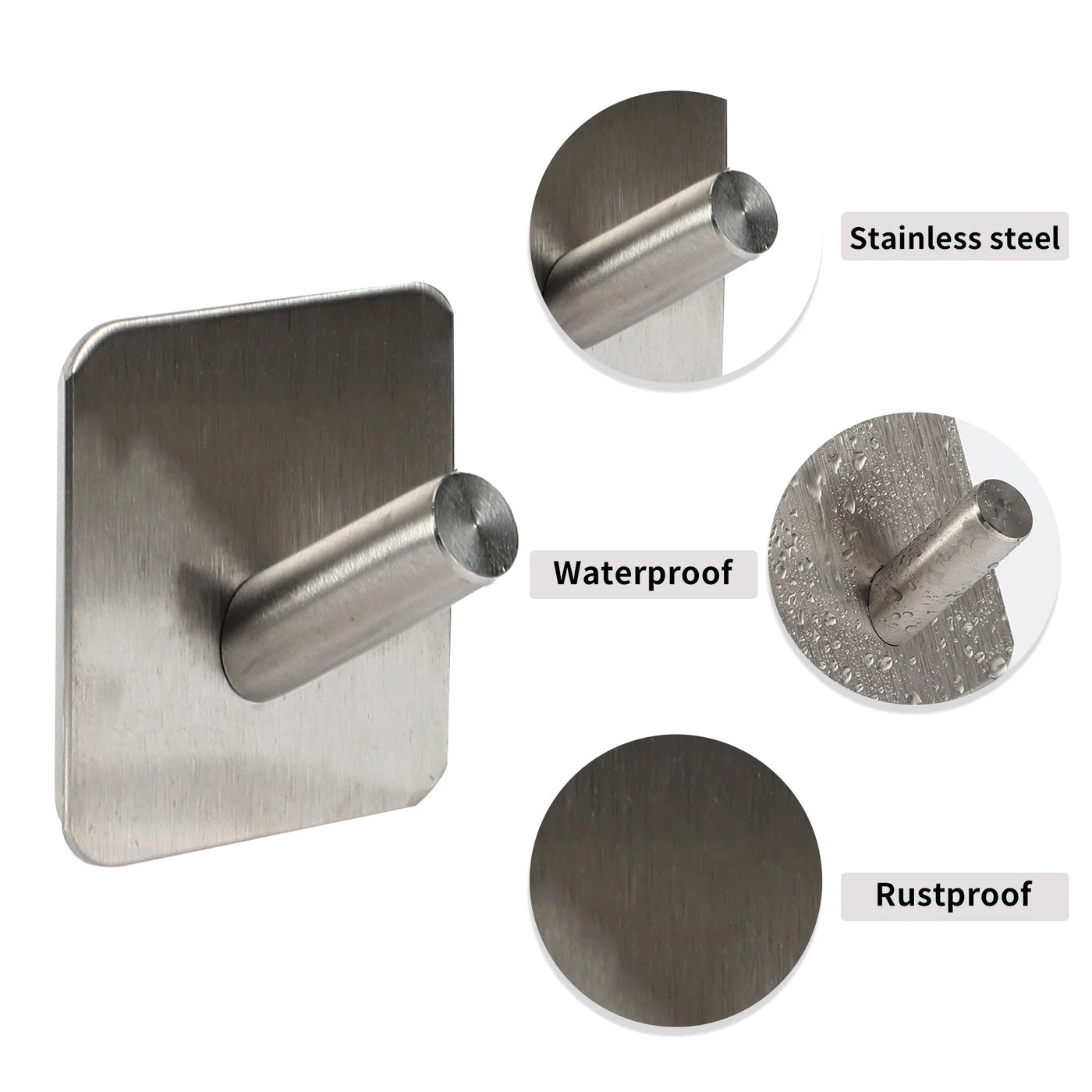 2-Piece Adhesive Hooks Wall Hooks Stick on Bathroom Kitchen Silver Tone, for Everyday Home Kitchen Cooking, Storage and Organization
