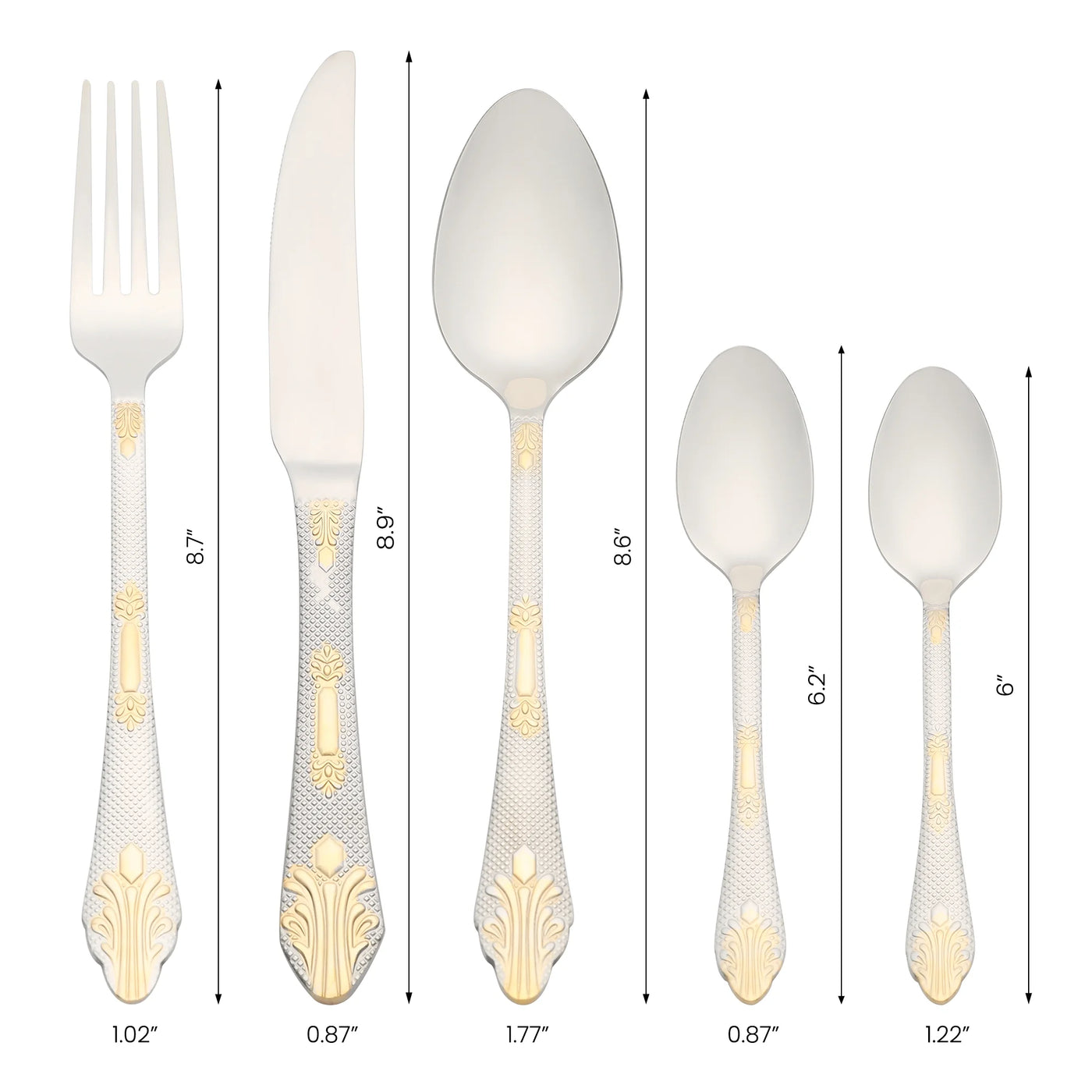 20-Piece Stainless Steel Floral Flatware Set for 4 Silver/Gold, for Everyday Home Kitchen Cooking, Storage and Organization