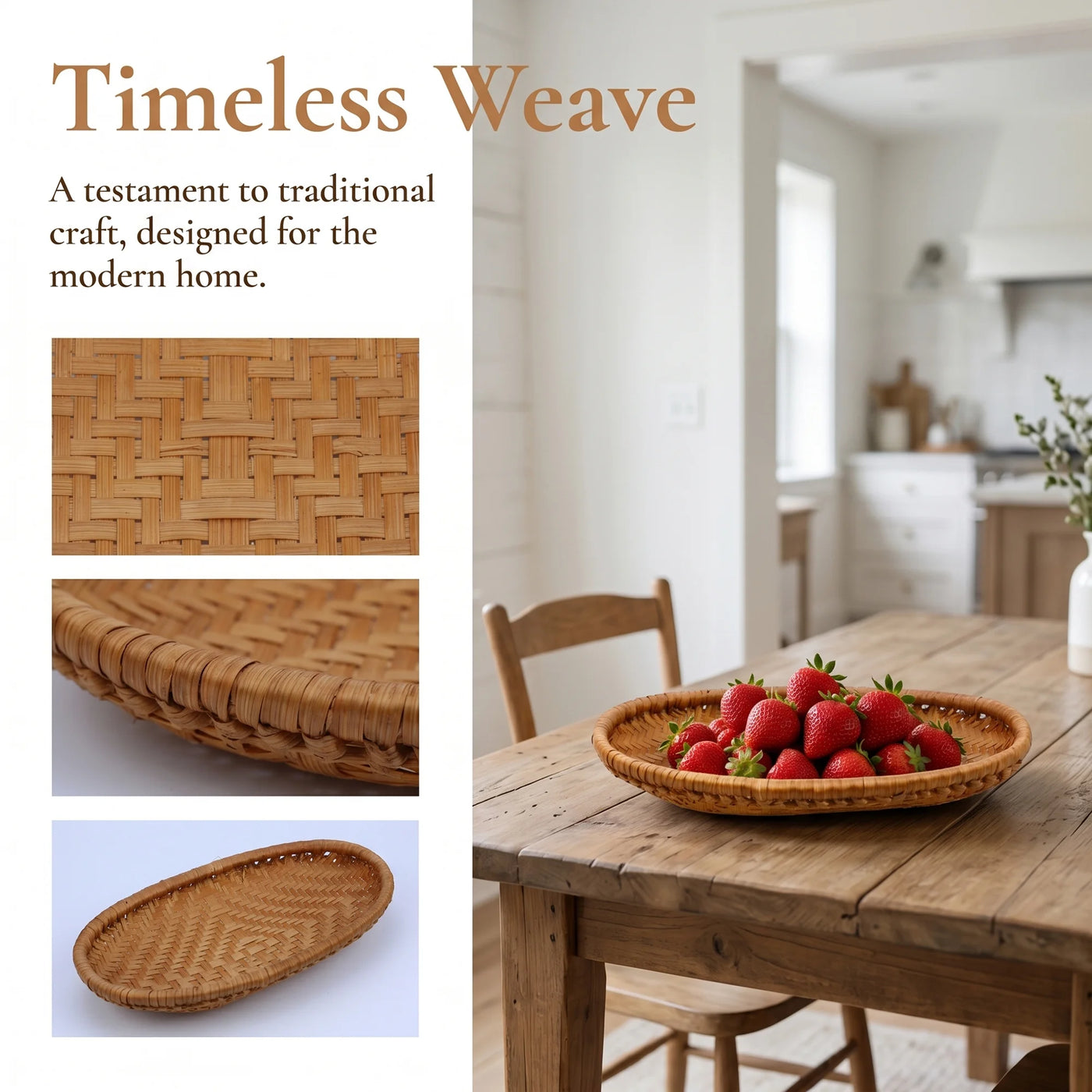 Rattan Serving Tray Woven Rectangular Bamboo Basket Brown 9.8*6.3*1.6inch, for Everyday Home Kitchen Cooking, Storage and Organization
