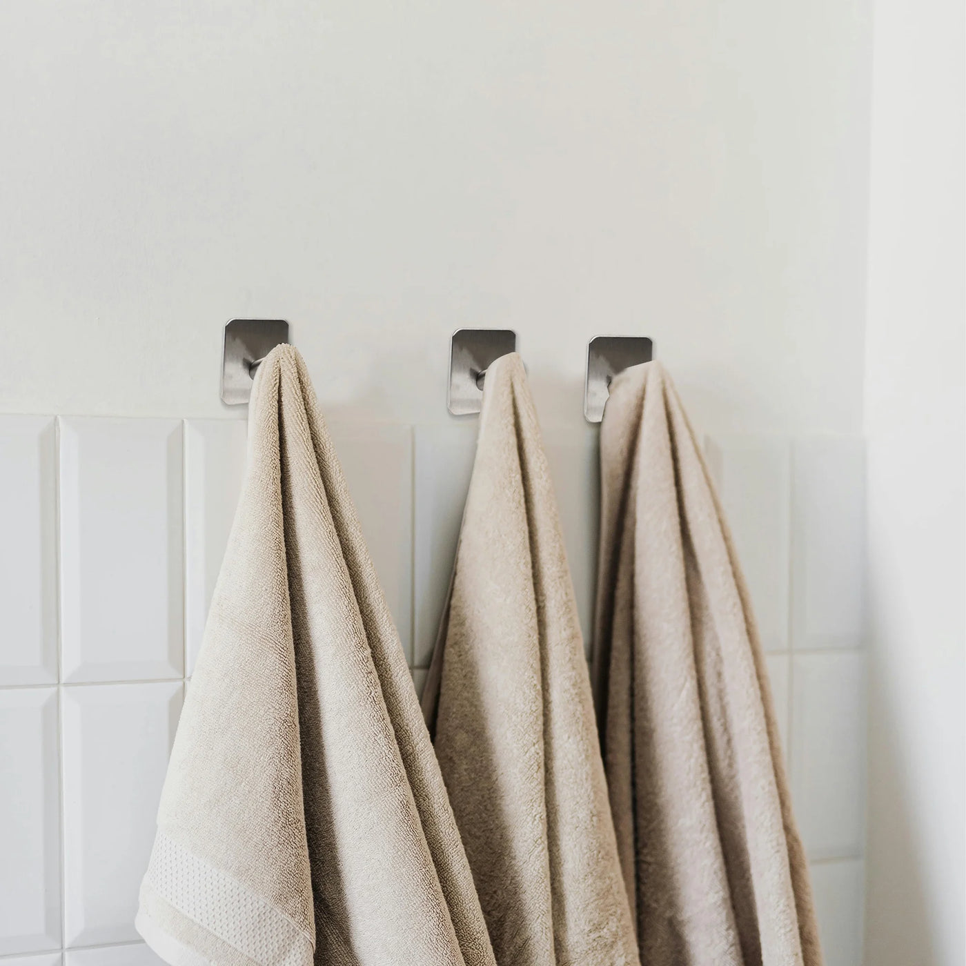 2-Piece Adhesive Hooks Wall Hooks Stick on Bathroom Kitchen Silver Tone, for Everyday Home Kitchen Cooking, Storage and Organization