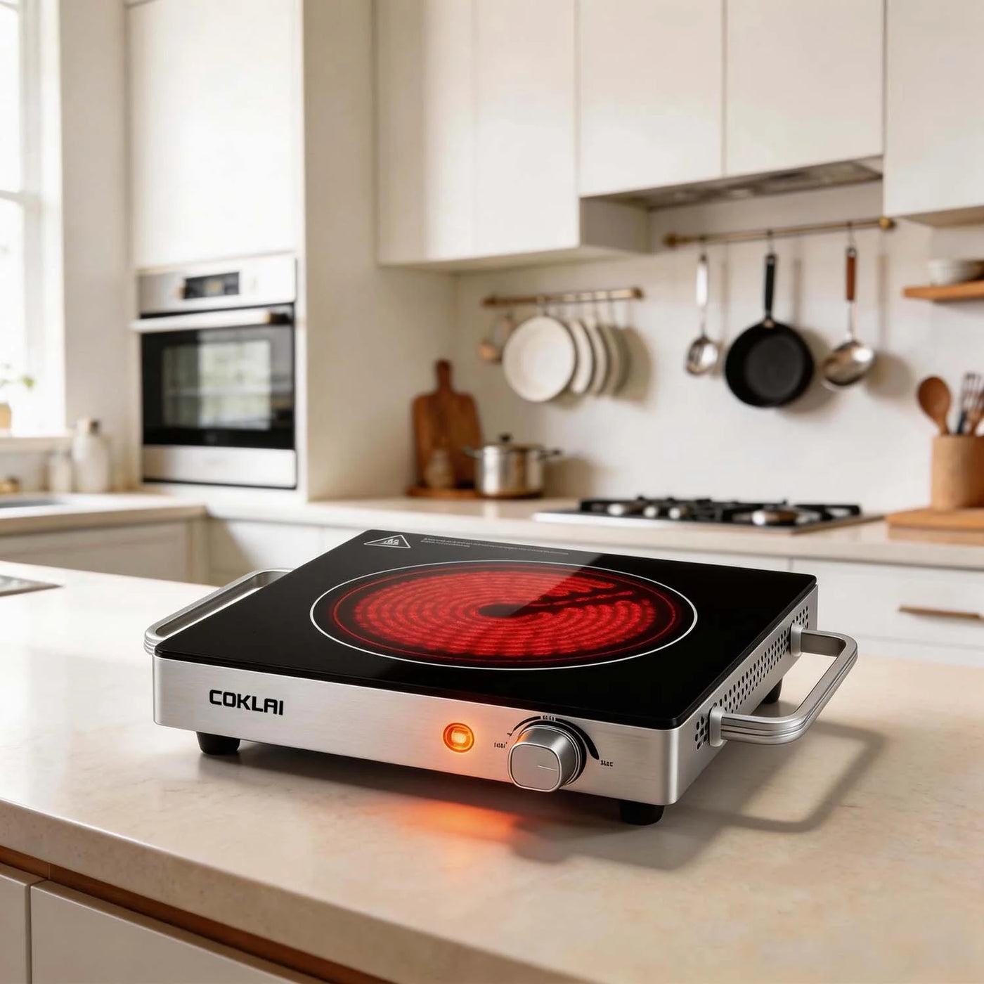 Glass Electric Hot Plate, Portable Single Burner with Adjustable Temperature, Easy-clean Surface, Compact Cooktop for Kitchen, Dorm, RV and Camping