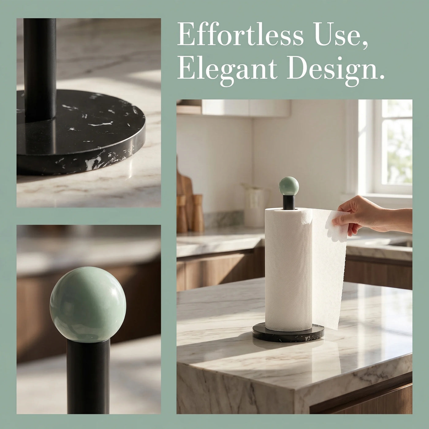 Paper Towel Holder Countertop Non Slip Base Black A 13.4x5.9inch, for Drying Dishes, Wiping Counters and Everyday Kitchen Cleaning