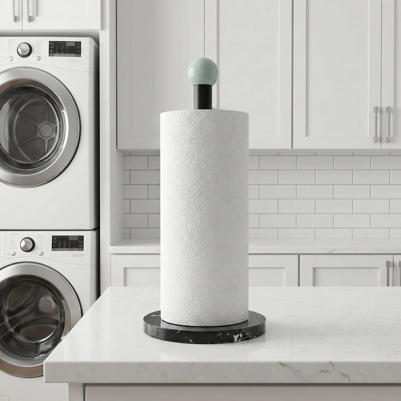 Paper Towel Holder Countertop Non Slip Base Black A 13.4x5.9inch, for Drying Dishes, Wiping Counters and Everyday Kitchen Cleaning