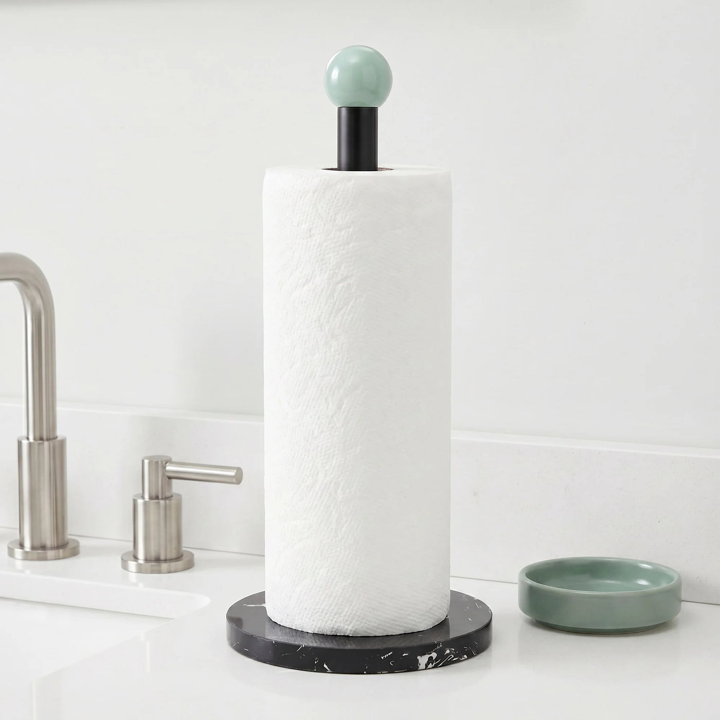 Paper Towel Holder Countertop Non Slip Base Black A 13.4x5.9inch, for Drying Dishes, Wiping Counters and Everyday Kitchen Cleaning